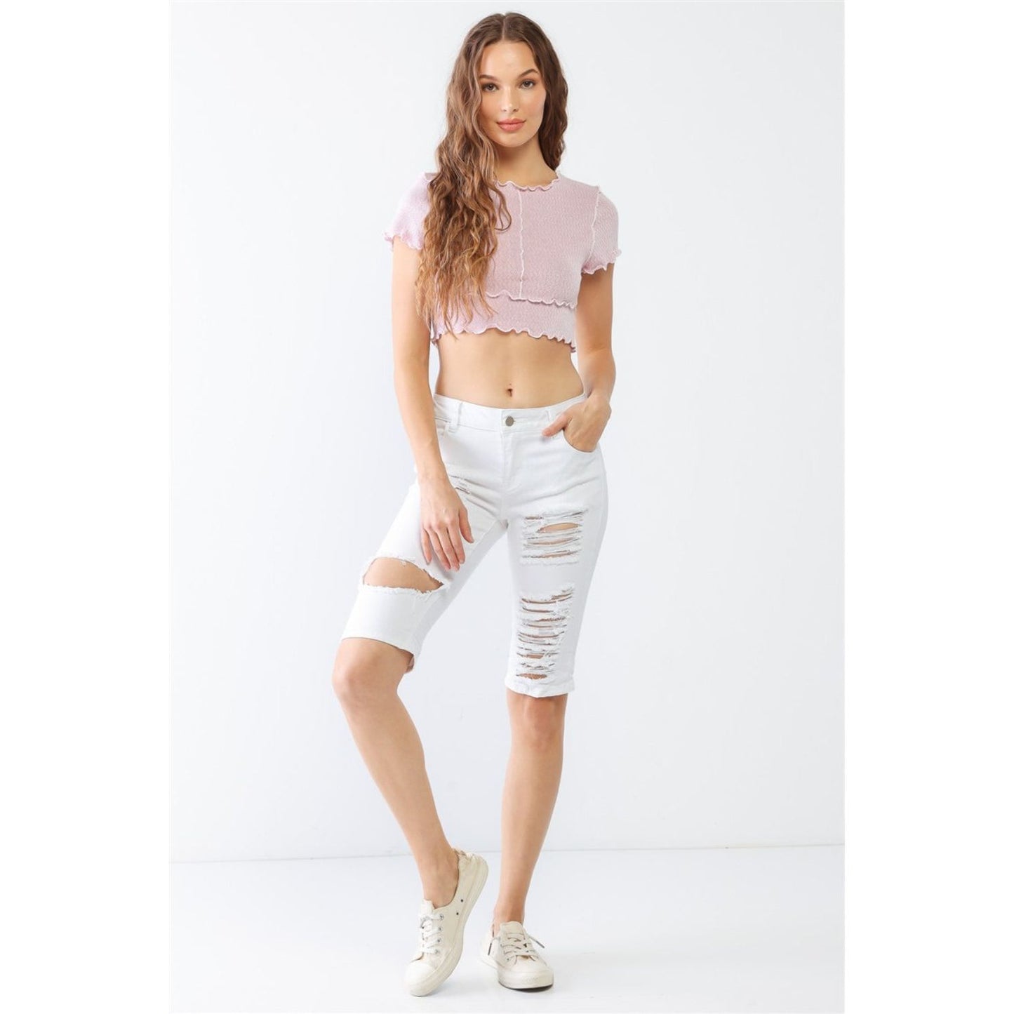 LITZ LA Distressed Bermuda Denim Shorts