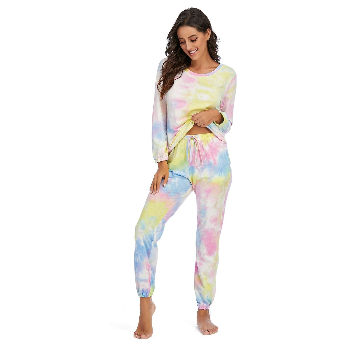 Tie-Dye Top and Drawstring Pants Lounge Set