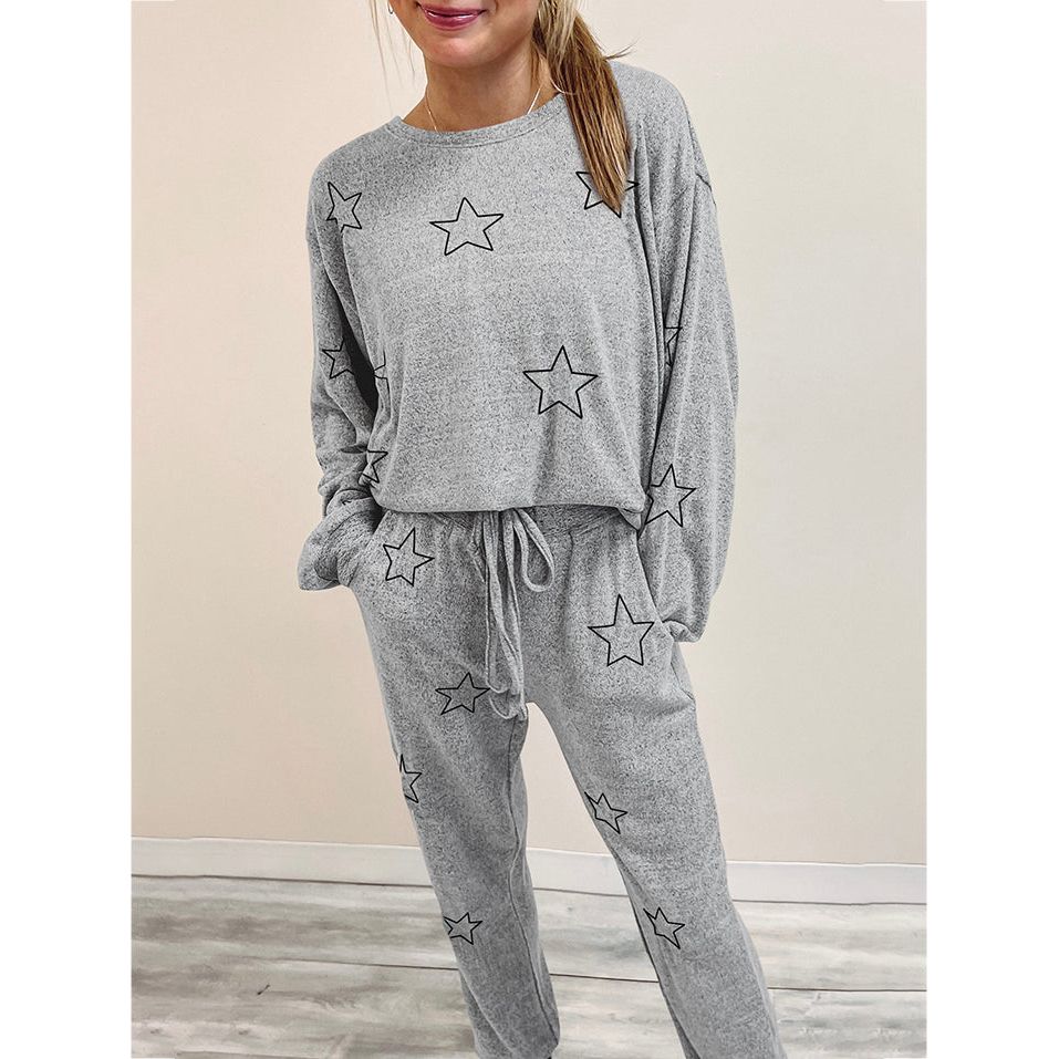 Star Print Long Sleeve Top and Pants Lounge Set