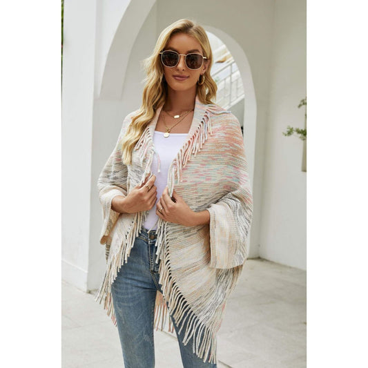 Multicolored Fringe Trim Poncho