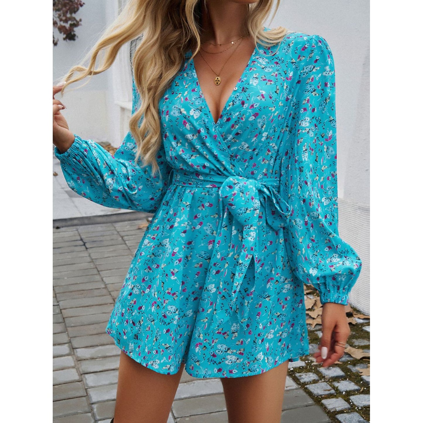 Tied Surplice Long Sleeve Romper