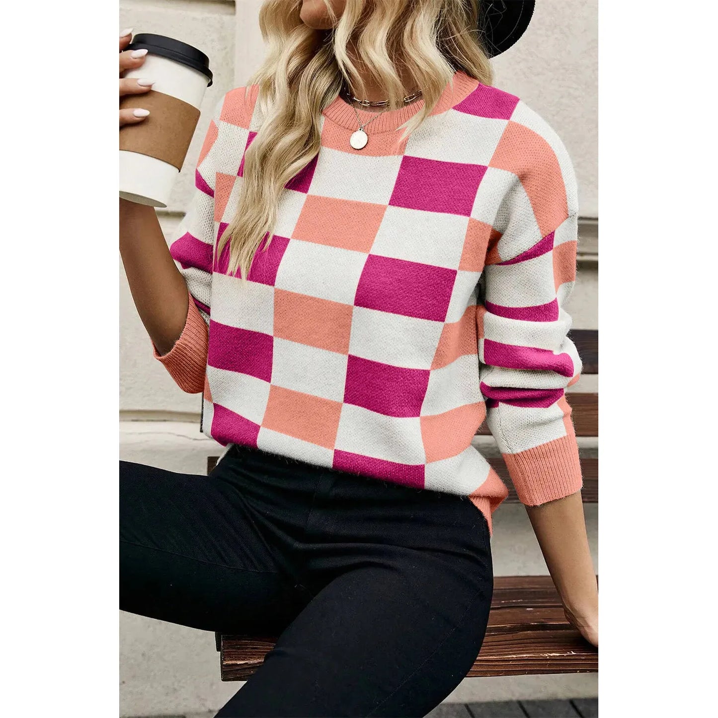 Color Block Round Neck Sweater