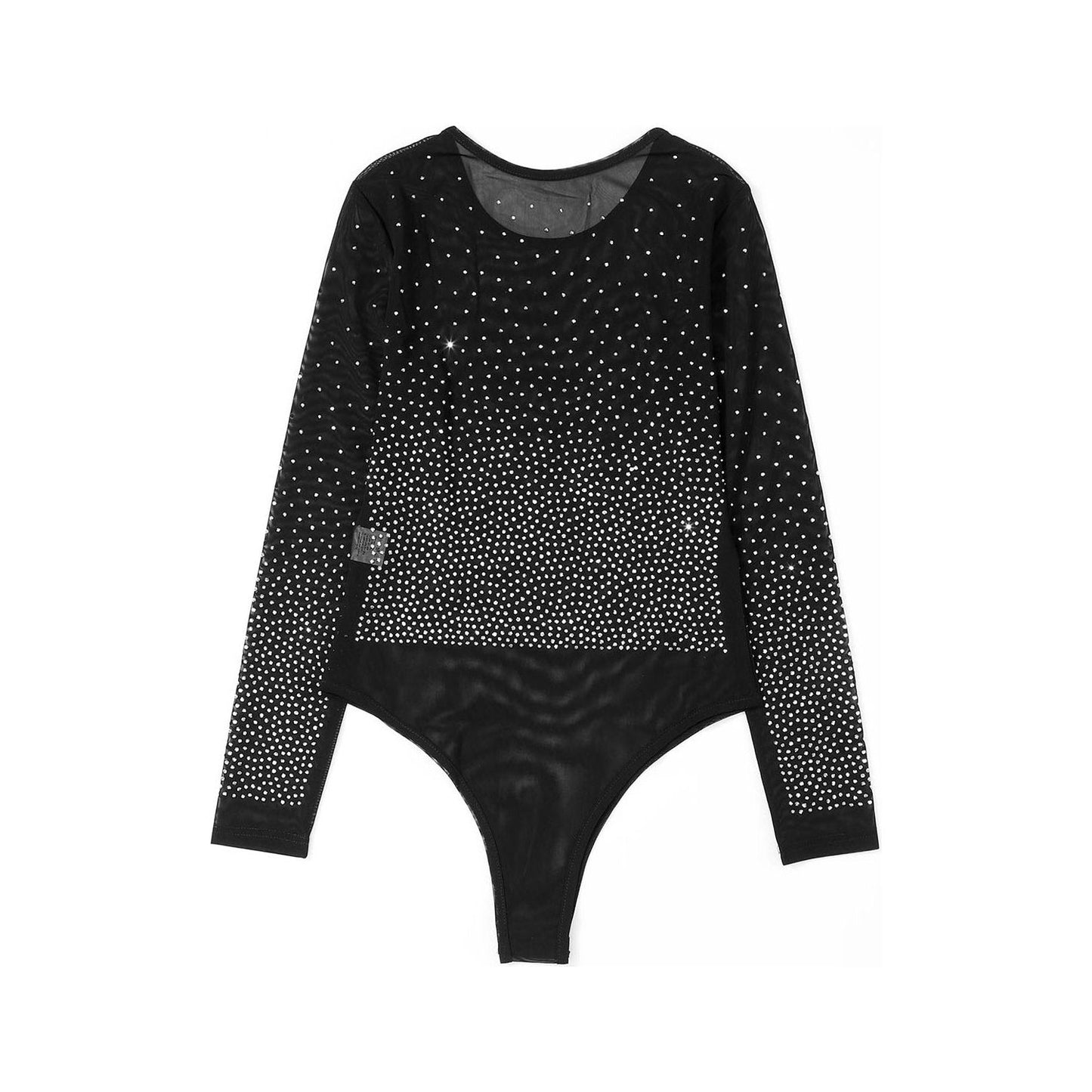 Rhinestone Embellished Mesh Long Sleeve Bodysuit