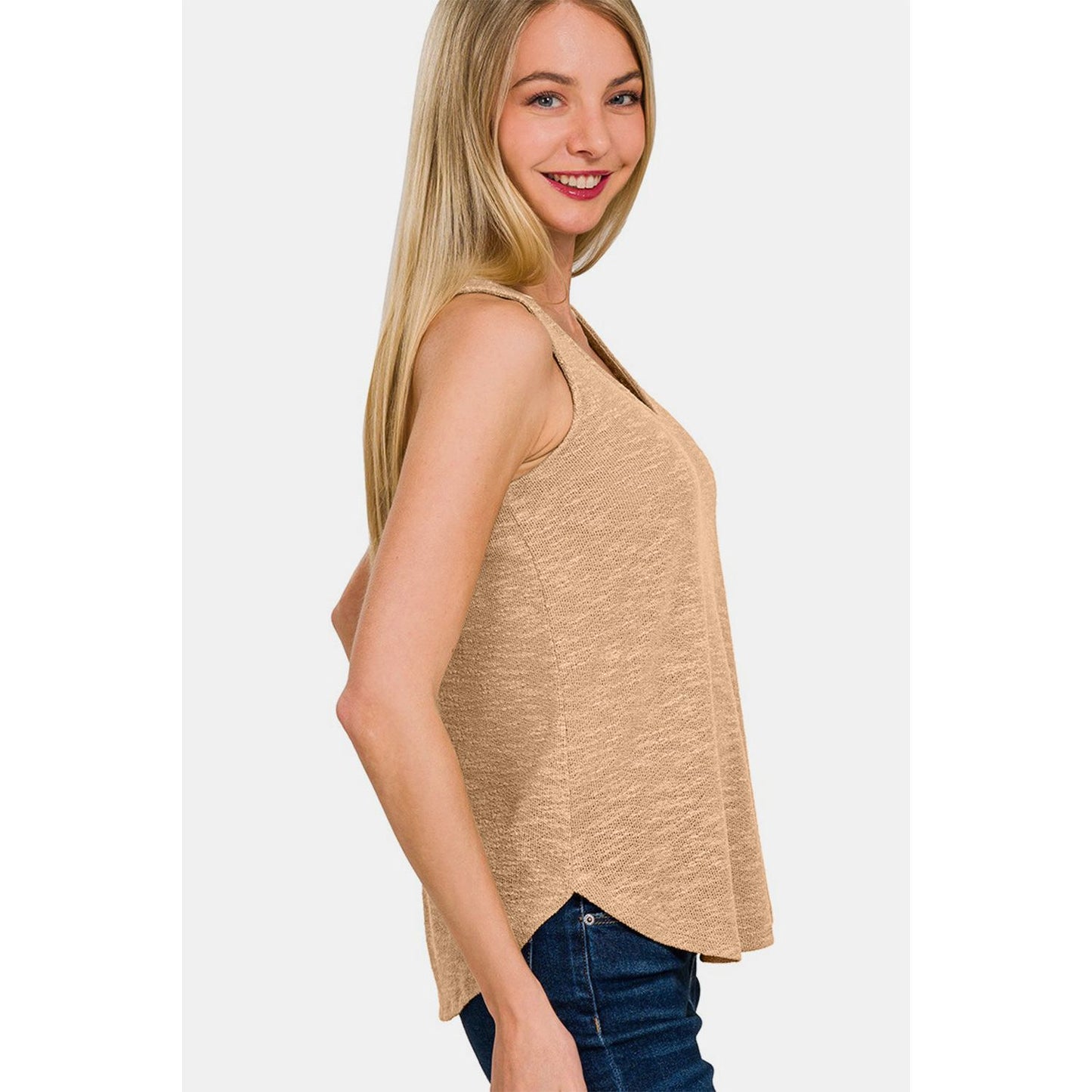 Zenana V-Neck Curved Hem Tank