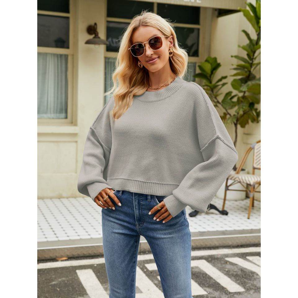 Round Neck Lantern Sleeve Sweater