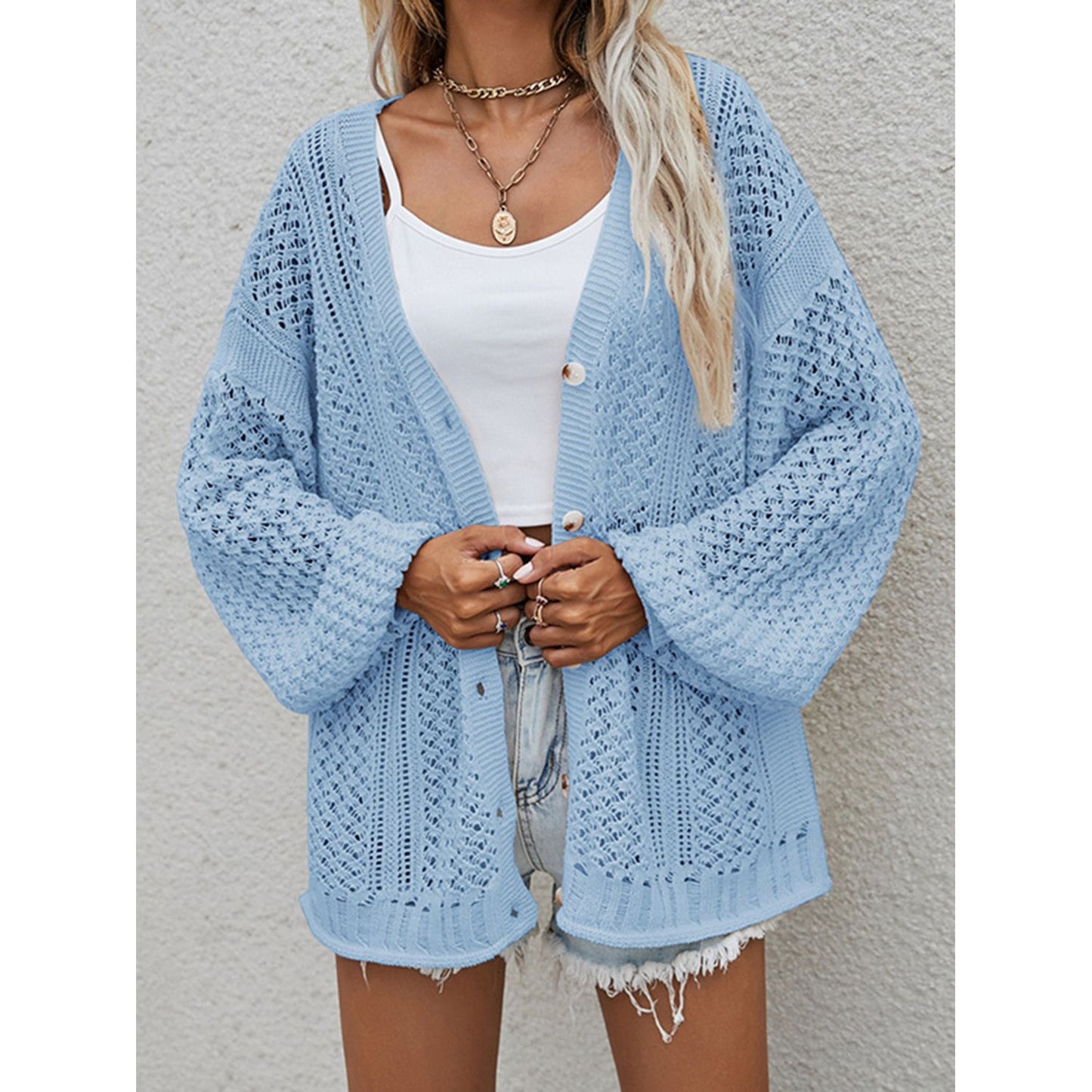 Openwork Button Front Cardigan