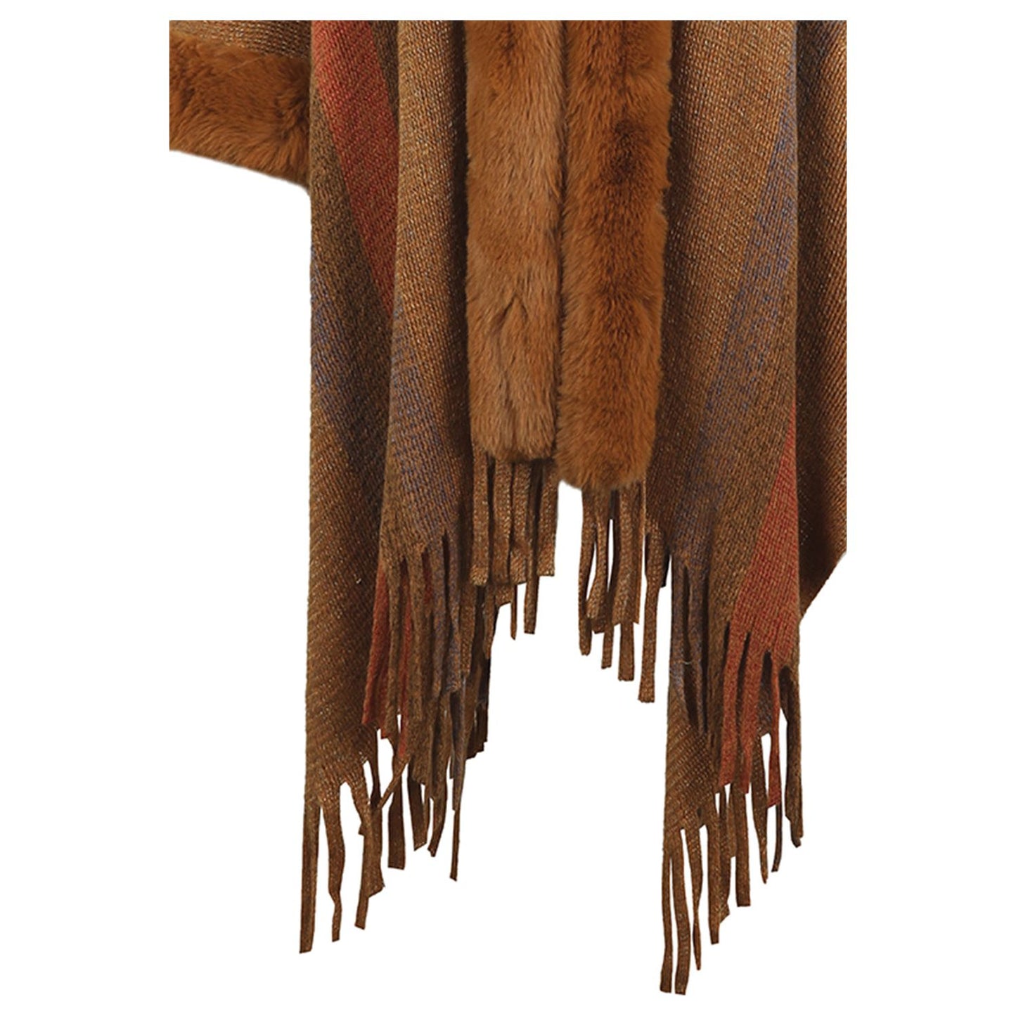 Color Block Fringe Detail Poncho