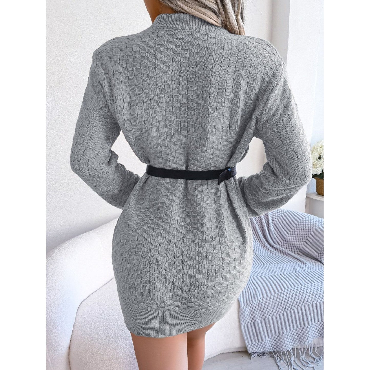 Round Neck Long Sleeve Mini Sweater Dress