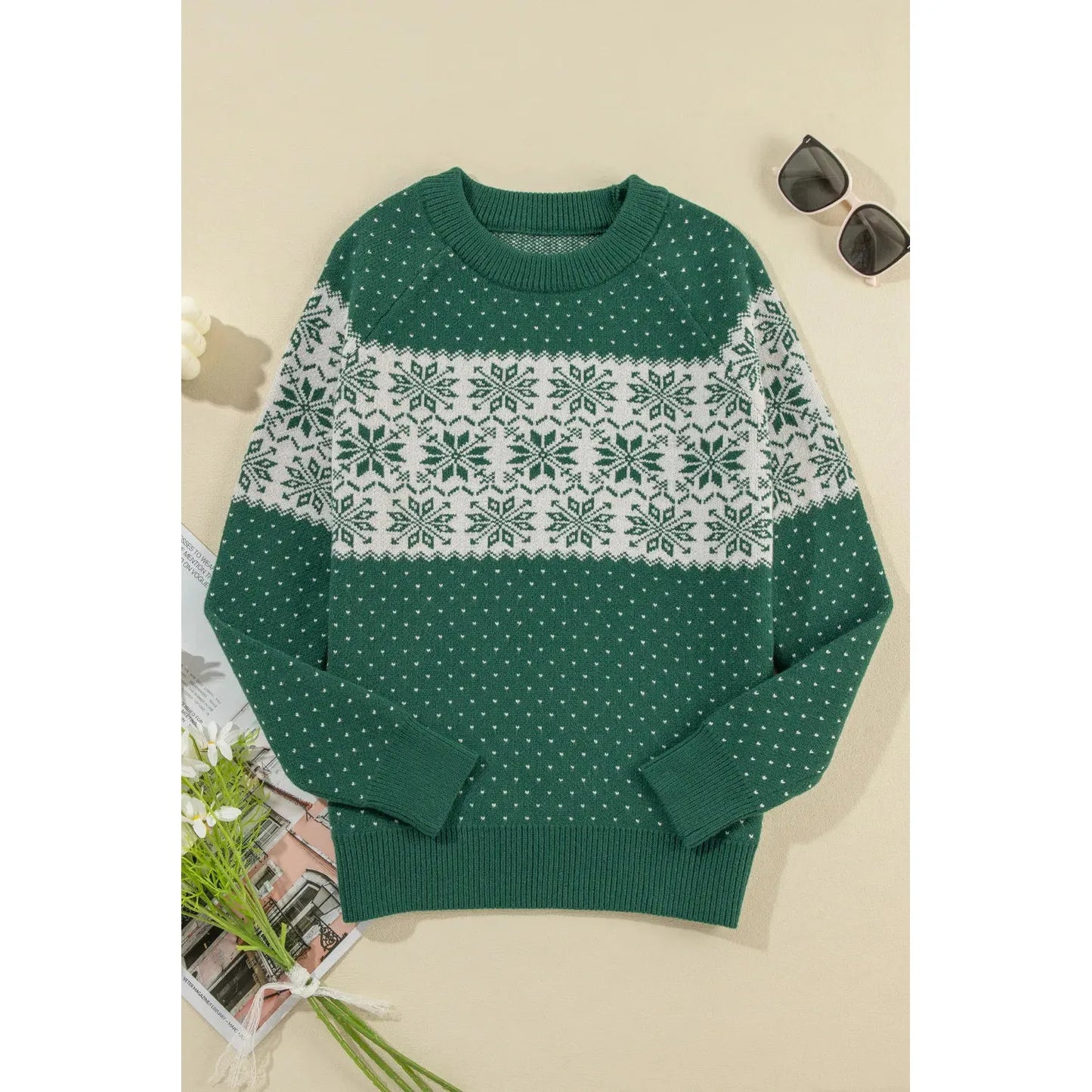 Graphic Round Neck Long Sleeve Sweater