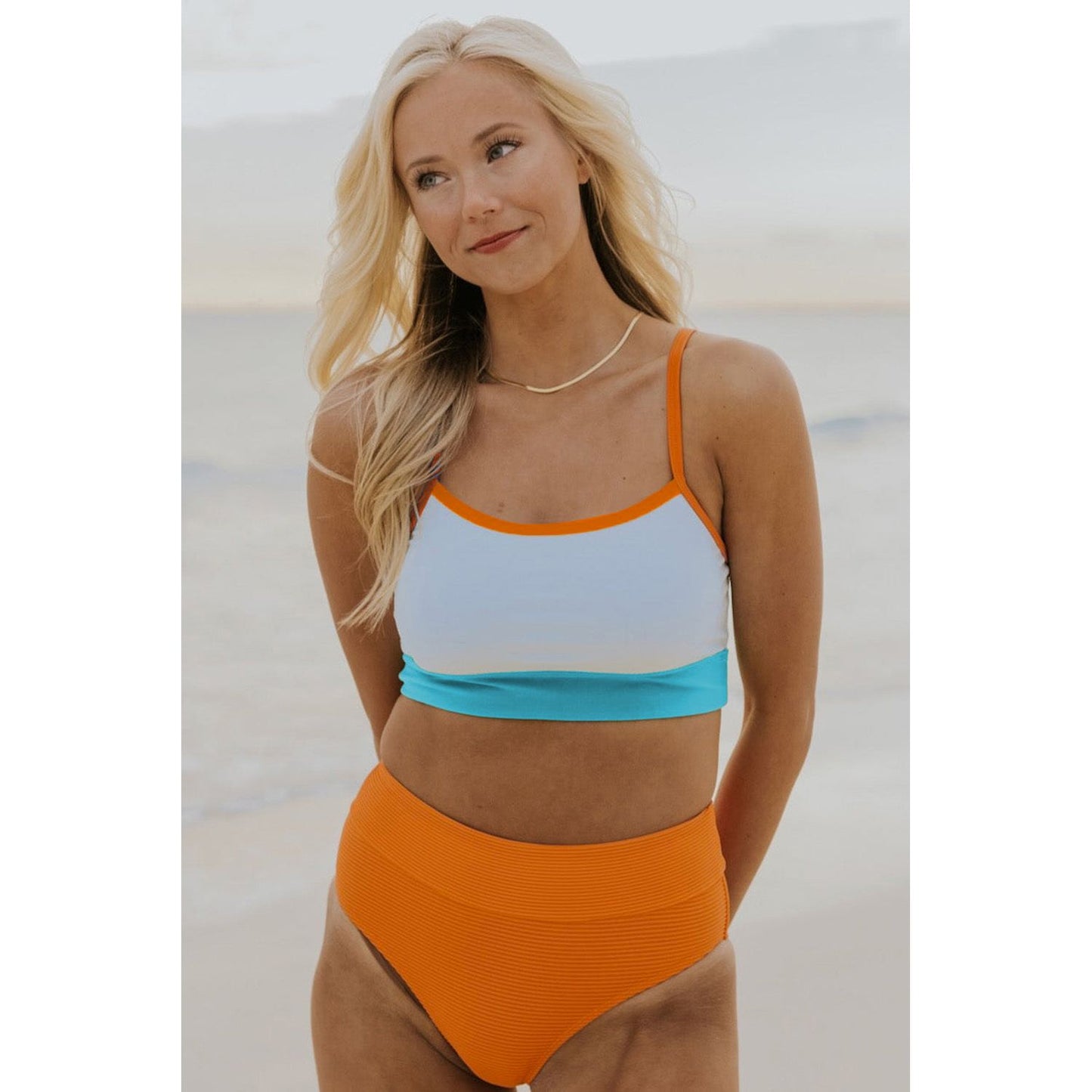 Scoop Neck Contrast Color Swim Set