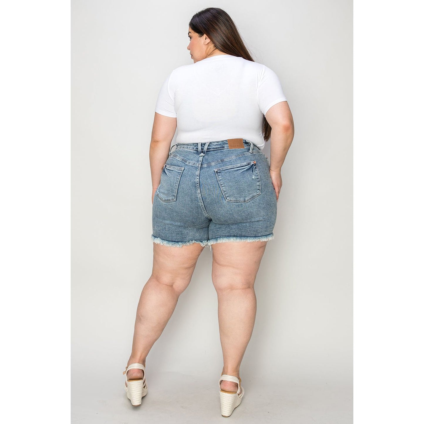 Judy Blue Full Size Button Fly Raw Hem Denim Shorts