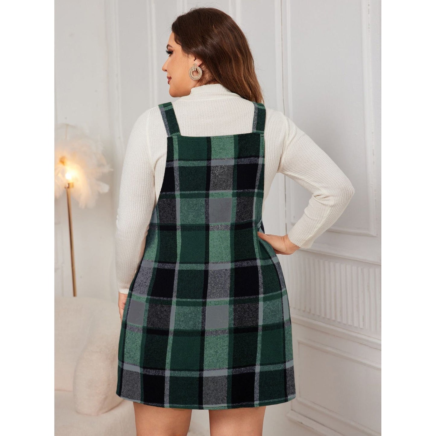 Honey Plus Size Plaid Wide Strap Overall Dress