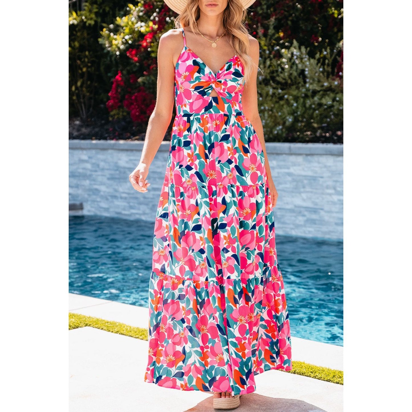 Printed V-Neck Maxi Cami Dress