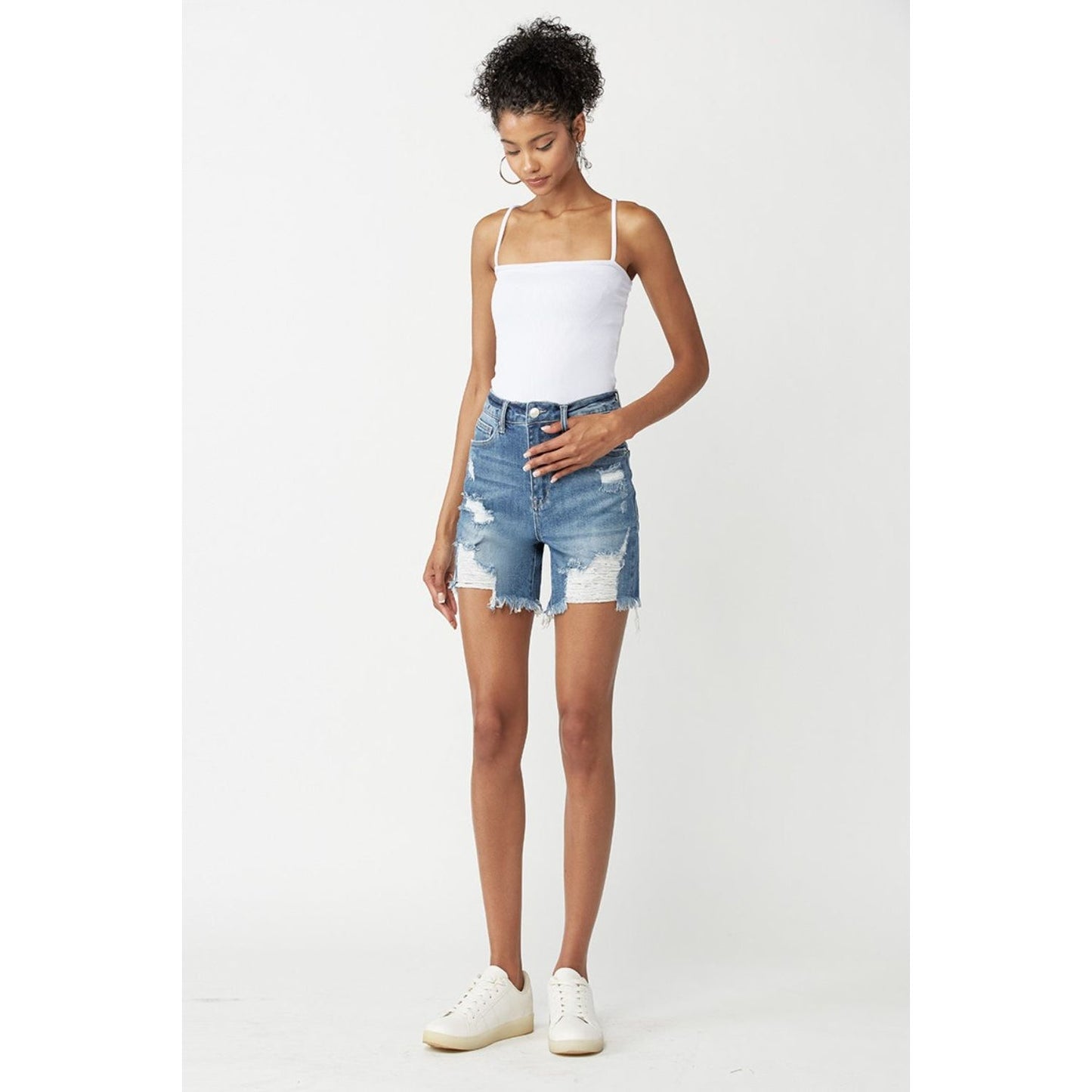 RISEN High Waisted Distressed Denim Shorts