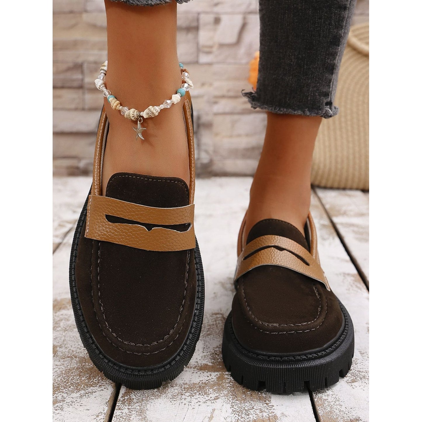 Contrast Suede Platform Loafers