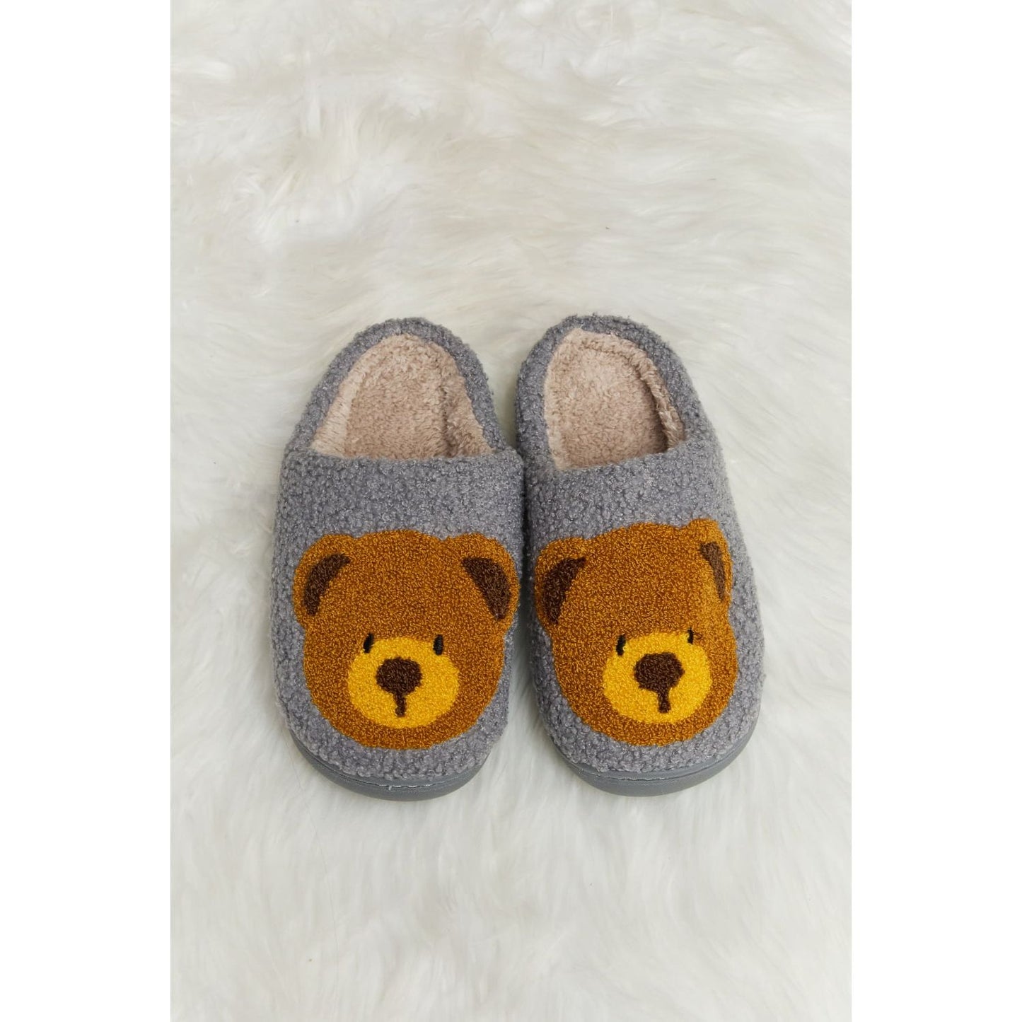 Melody Teddy Bear Print Plush Slide Slippers