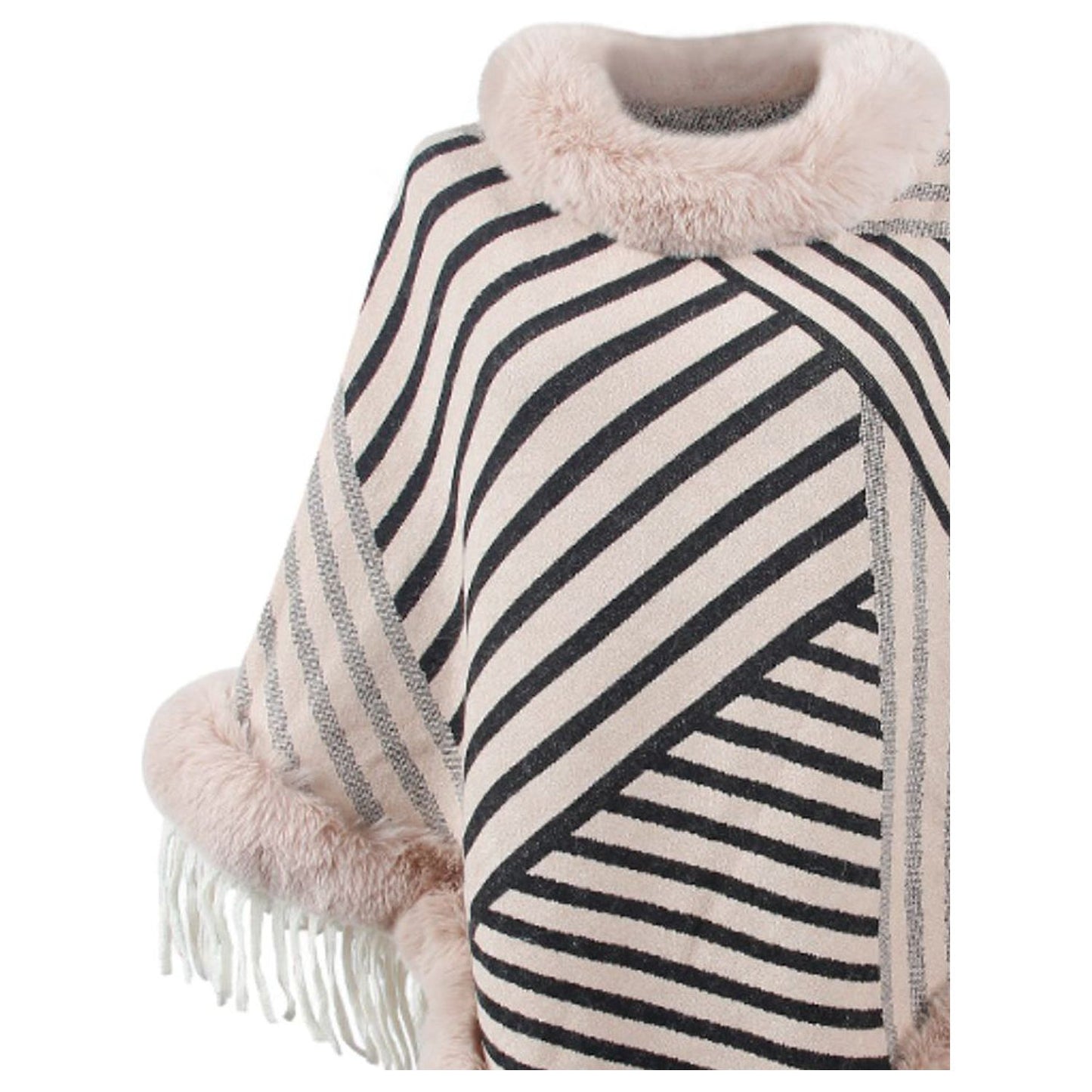 Striped Fringe Hem Poncho