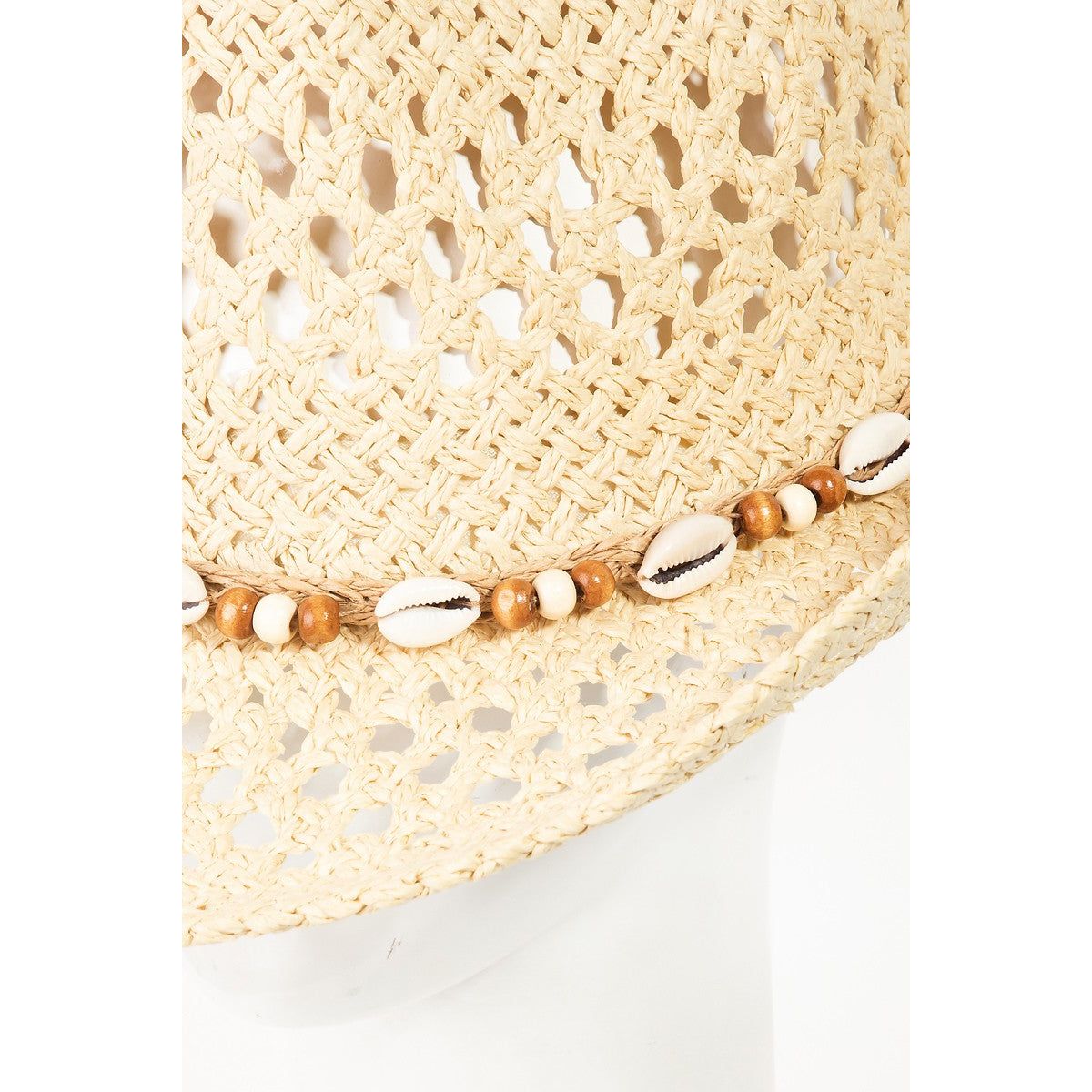 Fame Cowrie Shell Beaded String Straw Hat