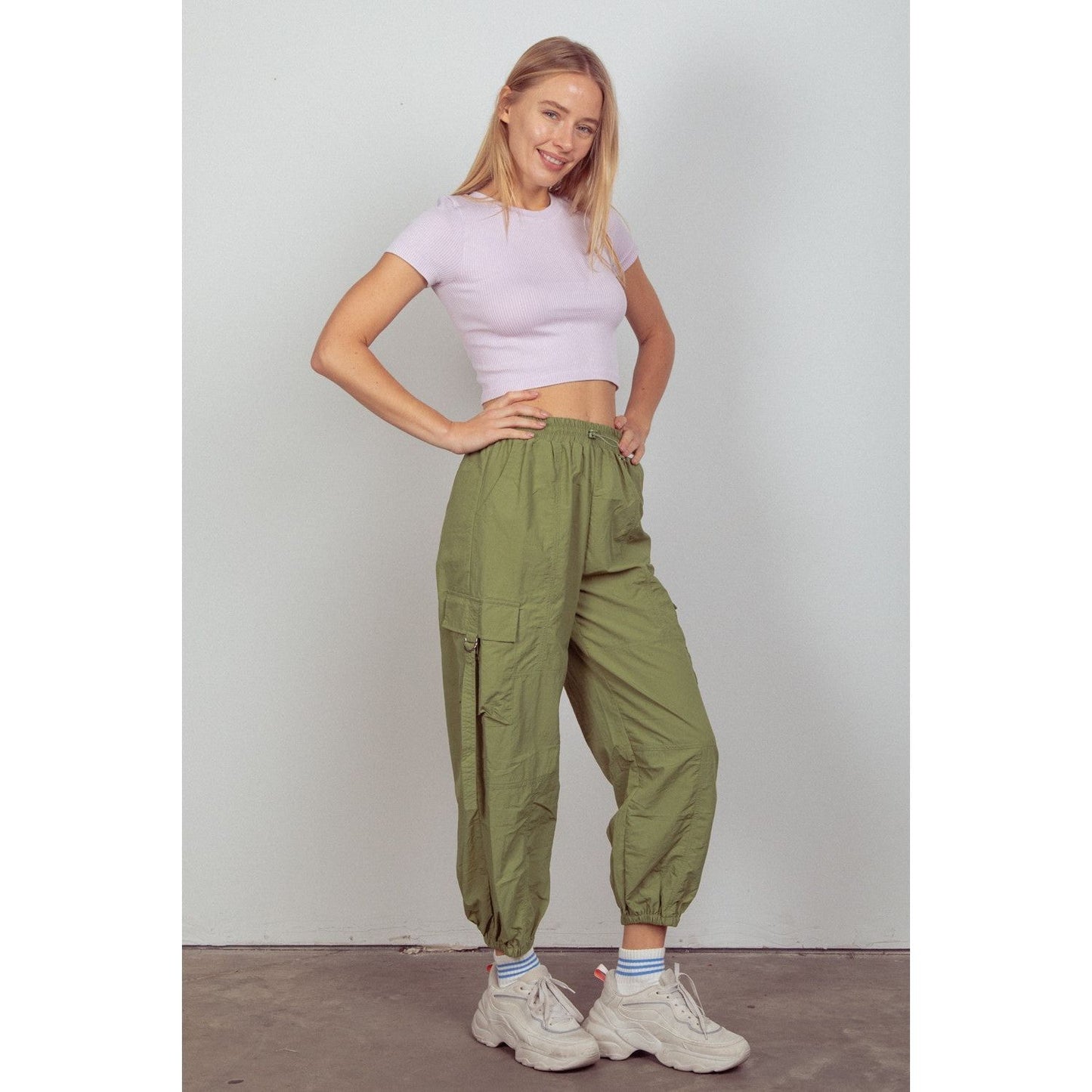 VERY J Elastic Waist Woven Cargo Pants