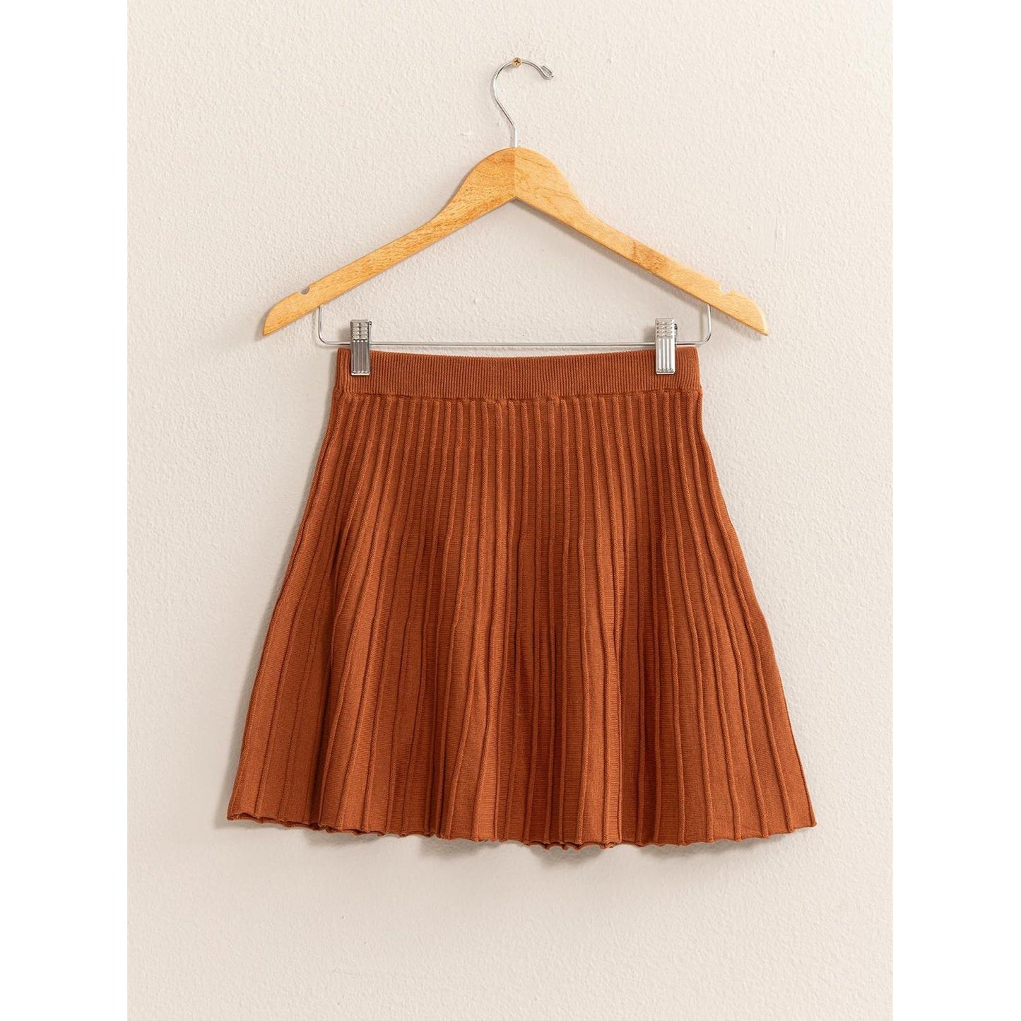 HYFVE High Waist Knit Pleated Flare Mini Skirt