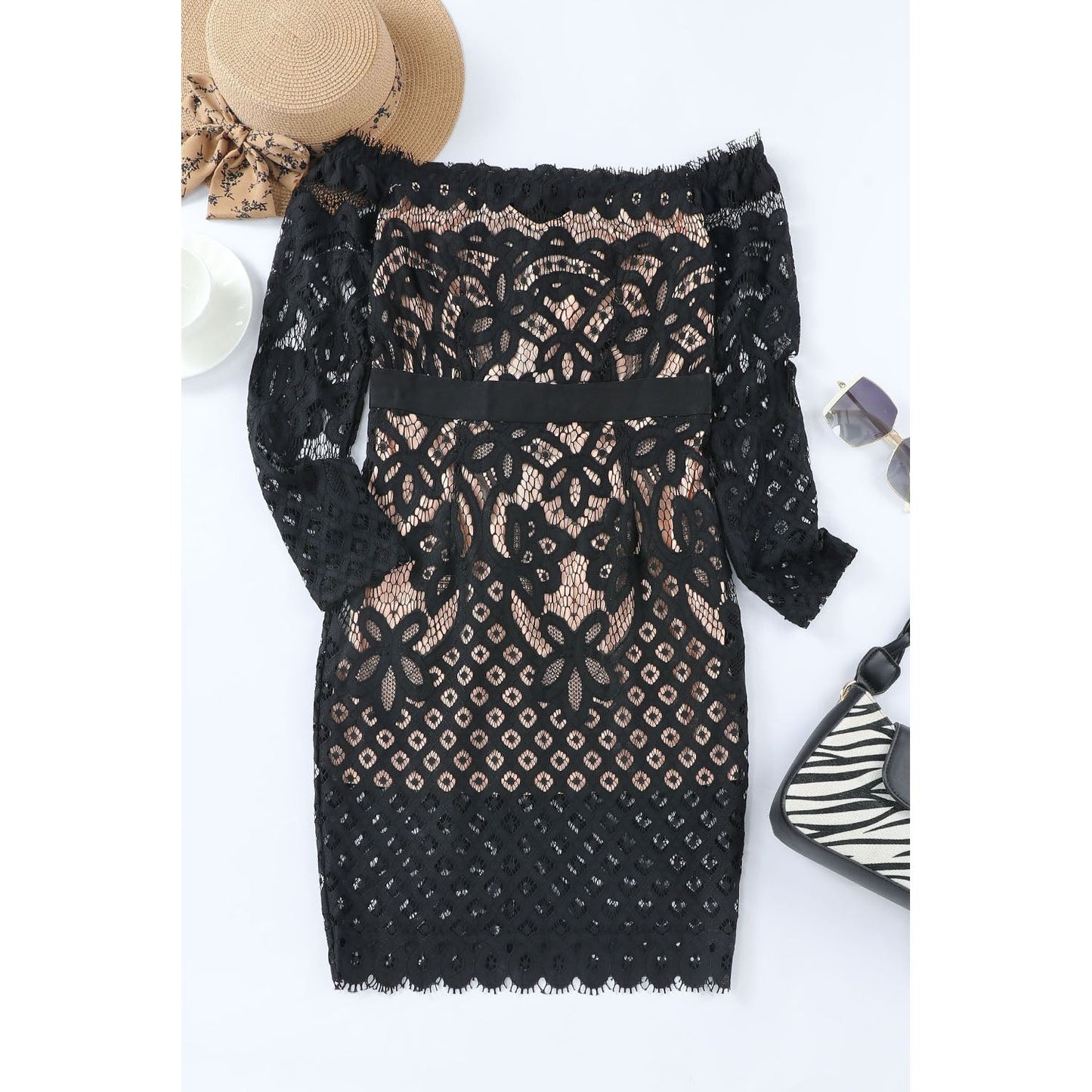 Off-Shoulder Long Sleeve Lace Dress