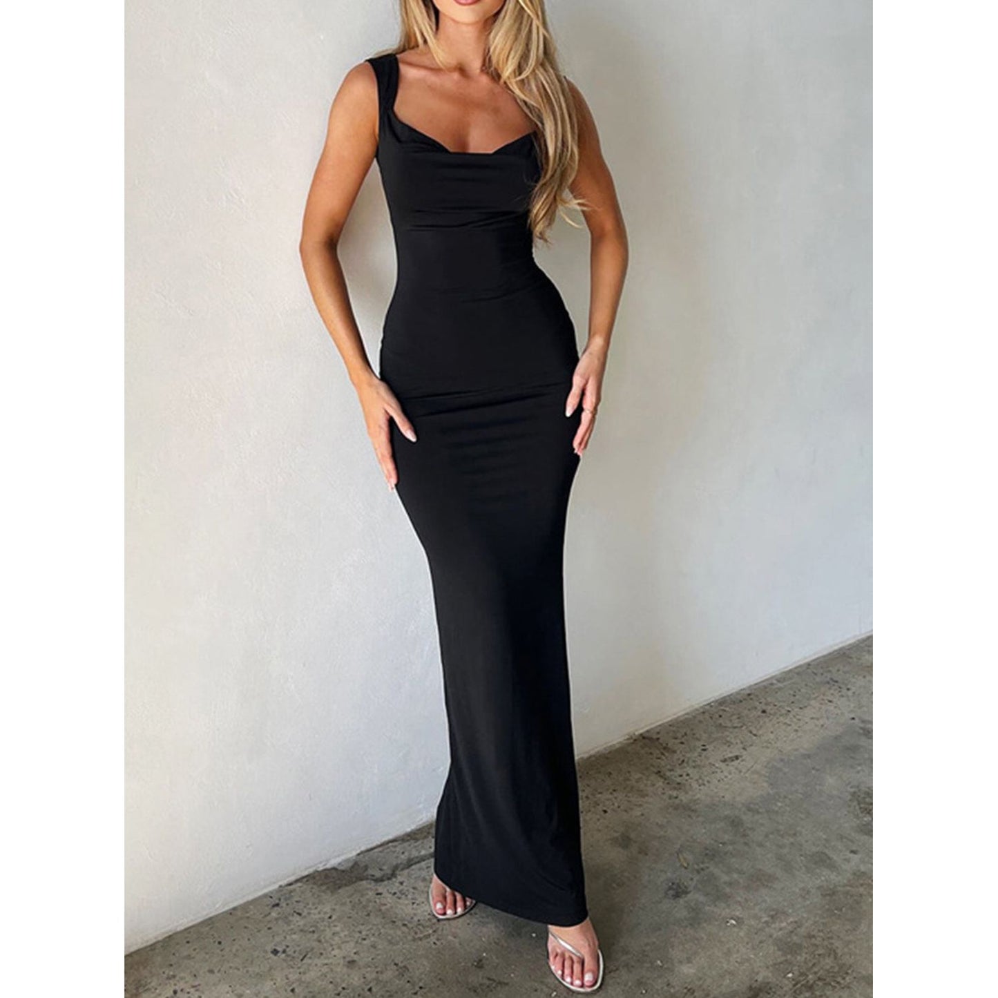 Backless Wide Strap Maxi Dress