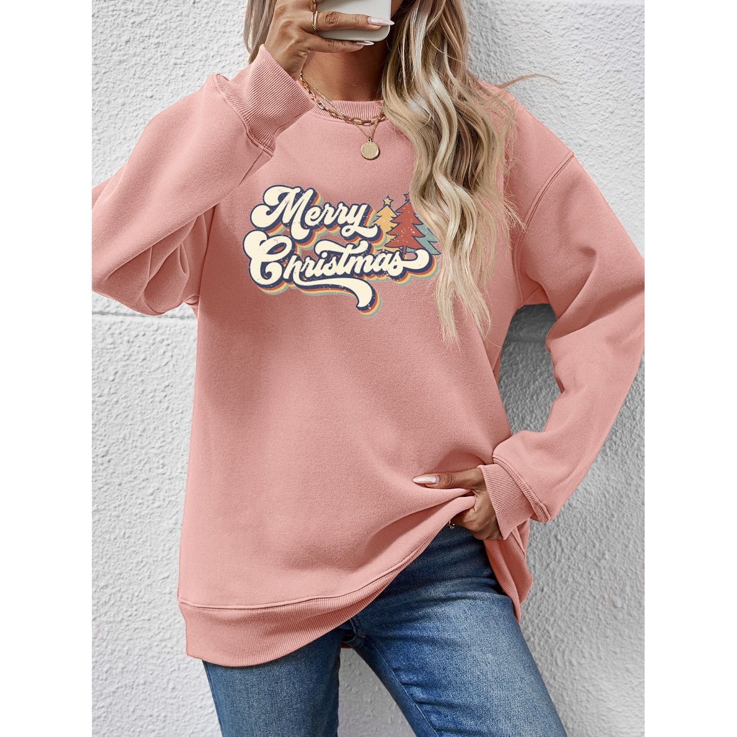 Christmas Letter Graphic Round Neck Sweatshirt