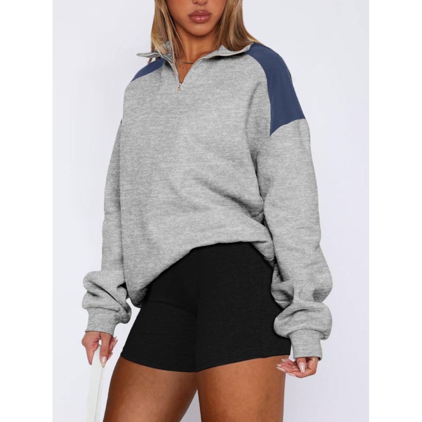 Contrast Quarter Zip Long Sleeve Sweatshirt