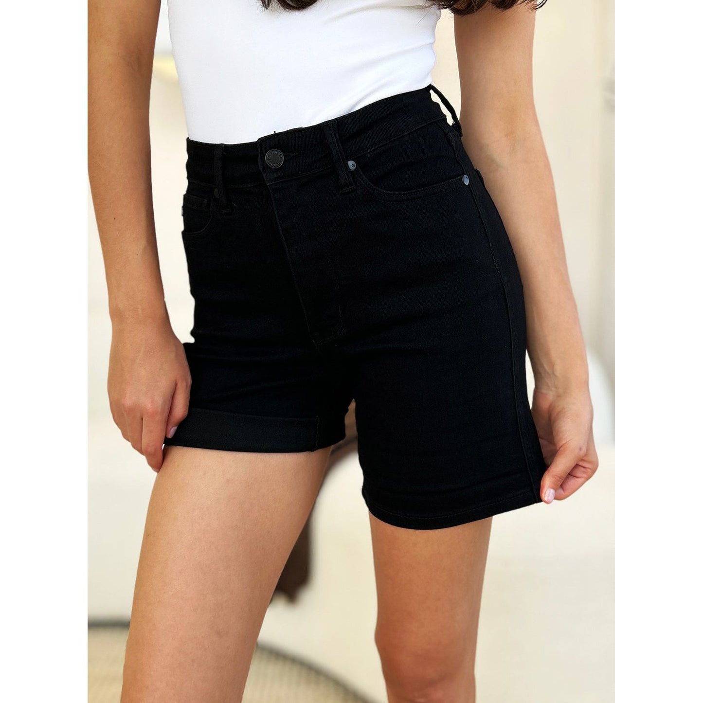 Judy Blue Full Size High Waist Tummy Control Cuffed Denim Shorts