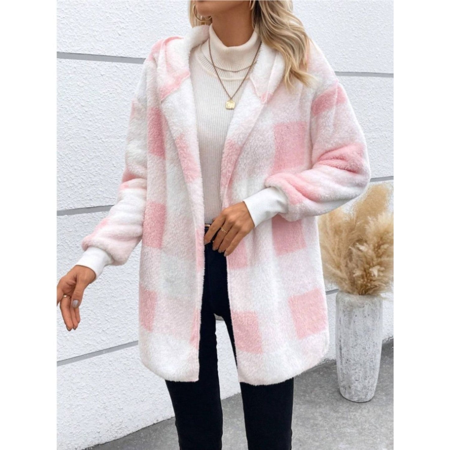 Plaid Long Sleeve Hooded Coat