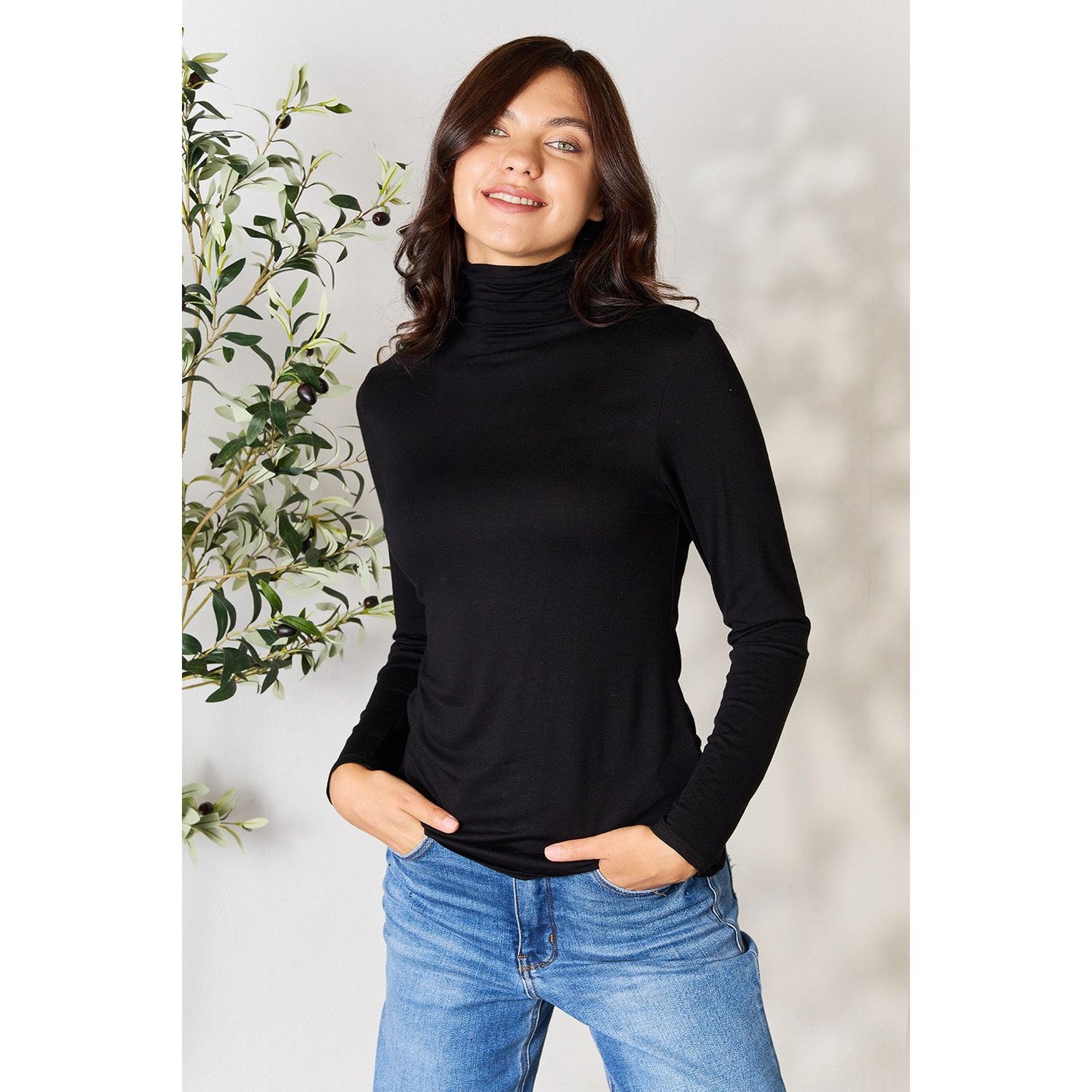 BOMBOM Turtleneck Long Sleeve Blouse