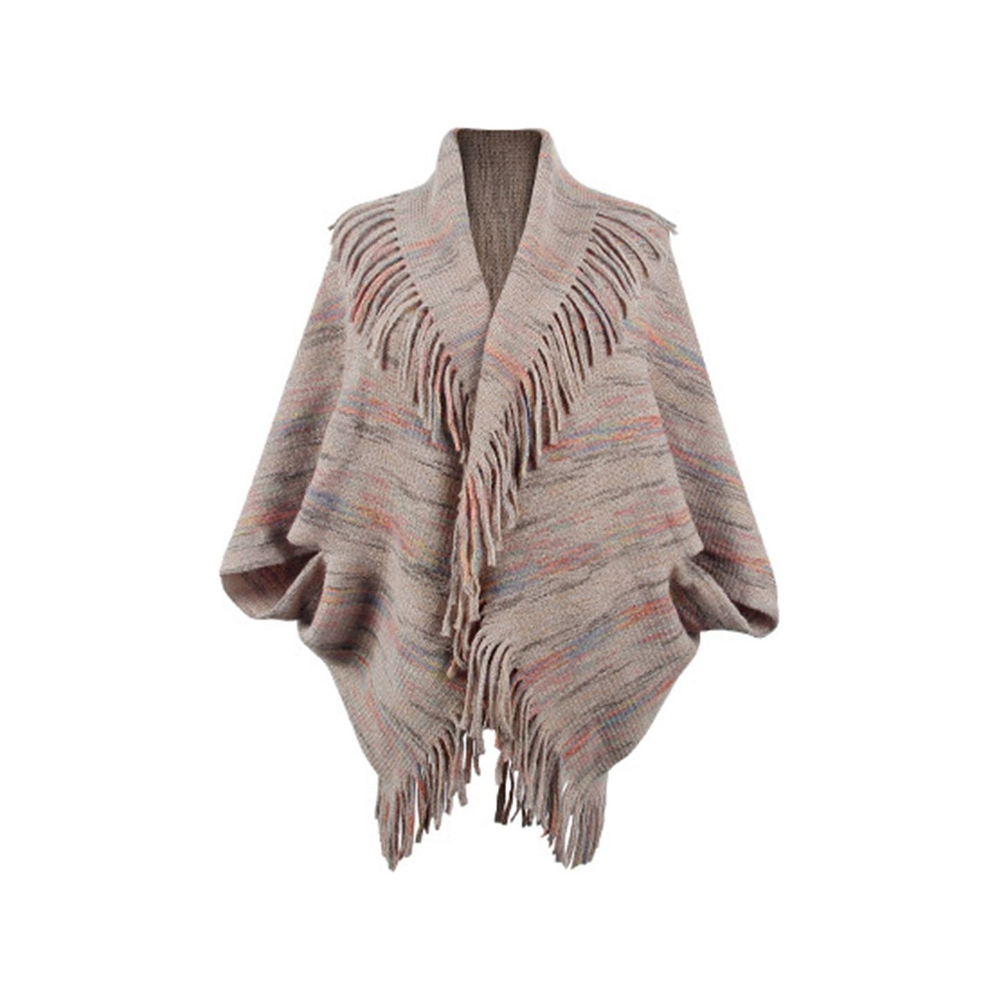 Fringe Detail Printed Poncho