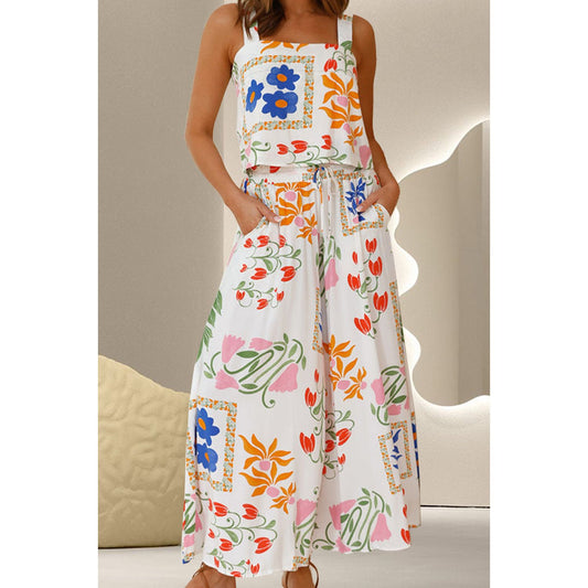 Printed Square Neck Top and Pants Set