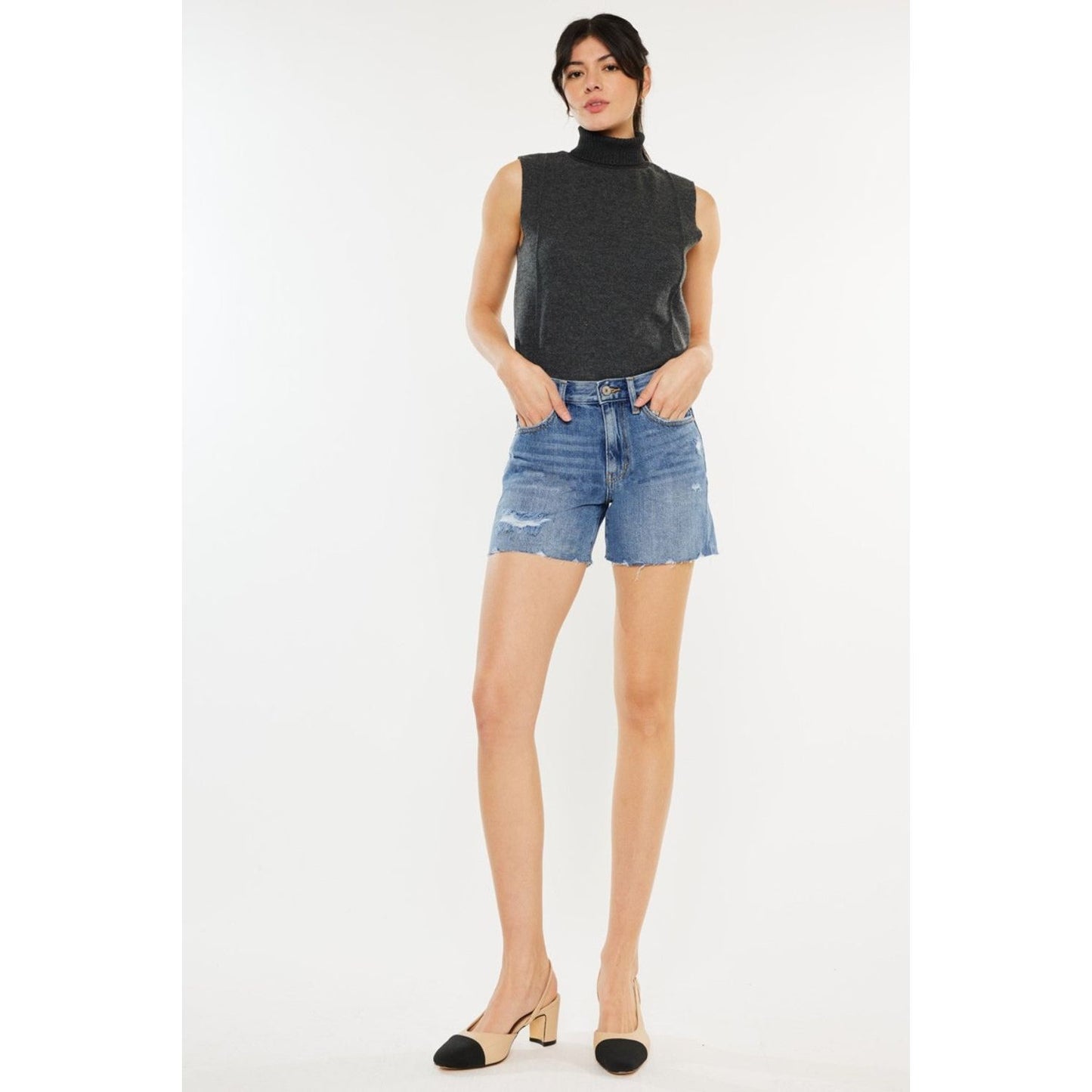 Kancan Distressed High Waist Denim Shorts