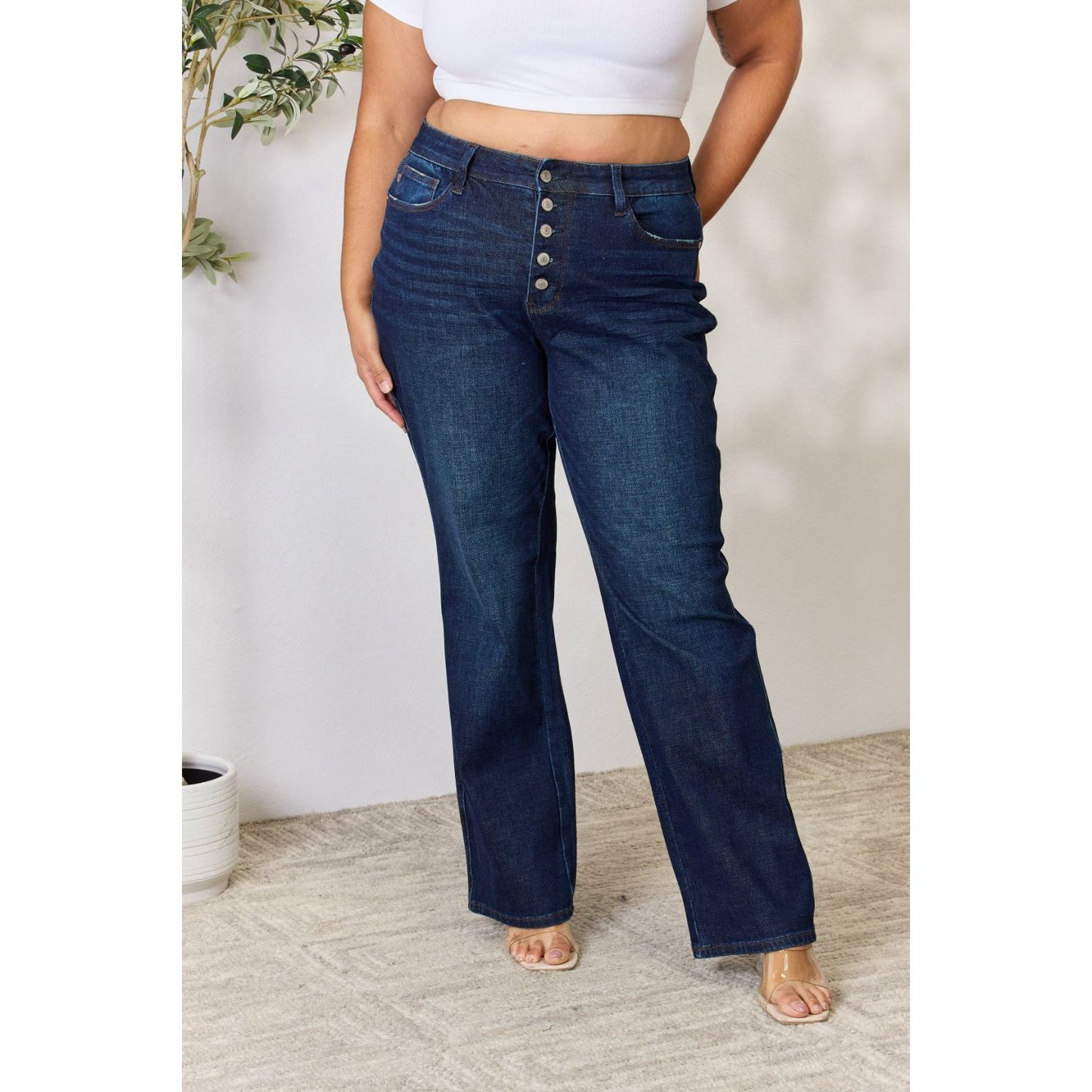 Judy Blue Full Size Button-Fly Straight Jeans