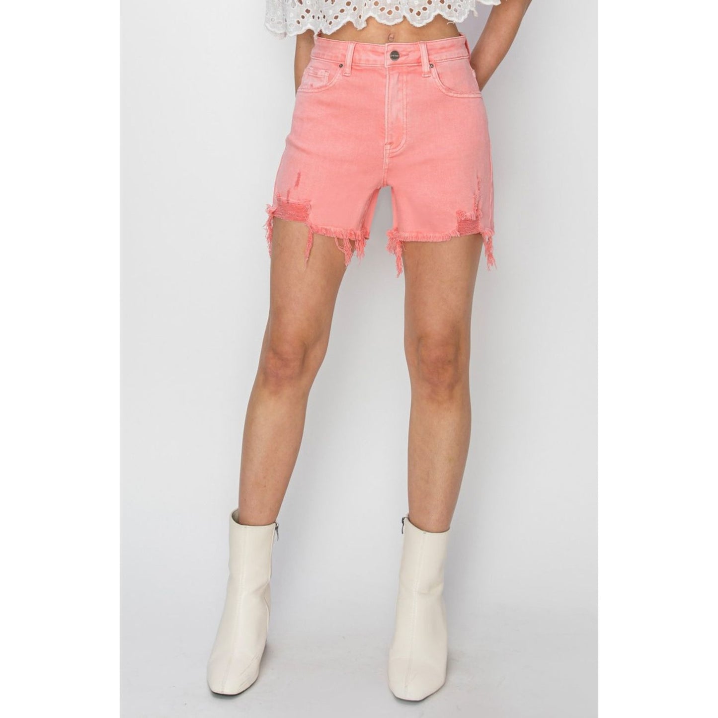 RISEN High Rise Distressed Denim Shorts