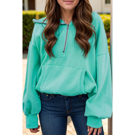 Pocketed Half Zip Long Sleeve Hoodie