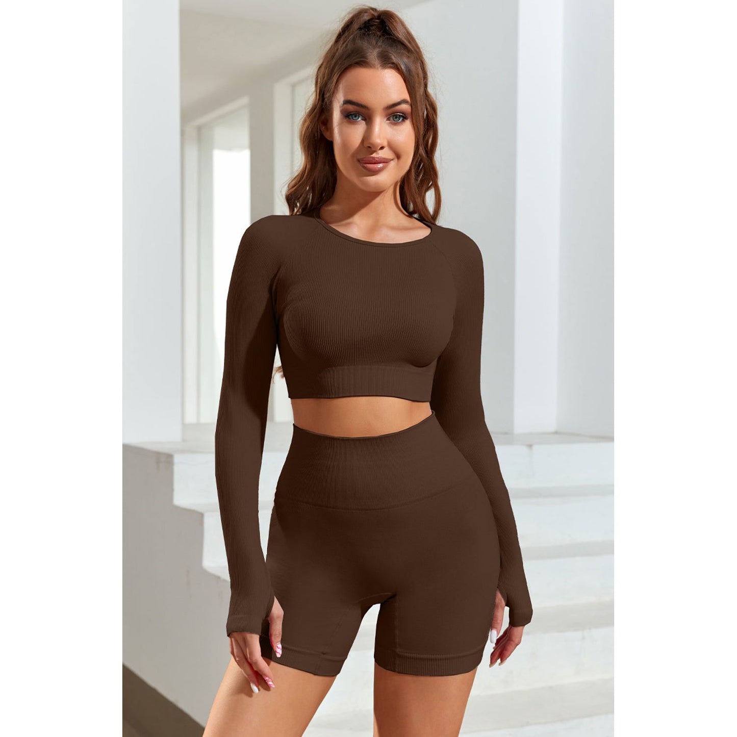 Round Neck Long Sleeve Active Top