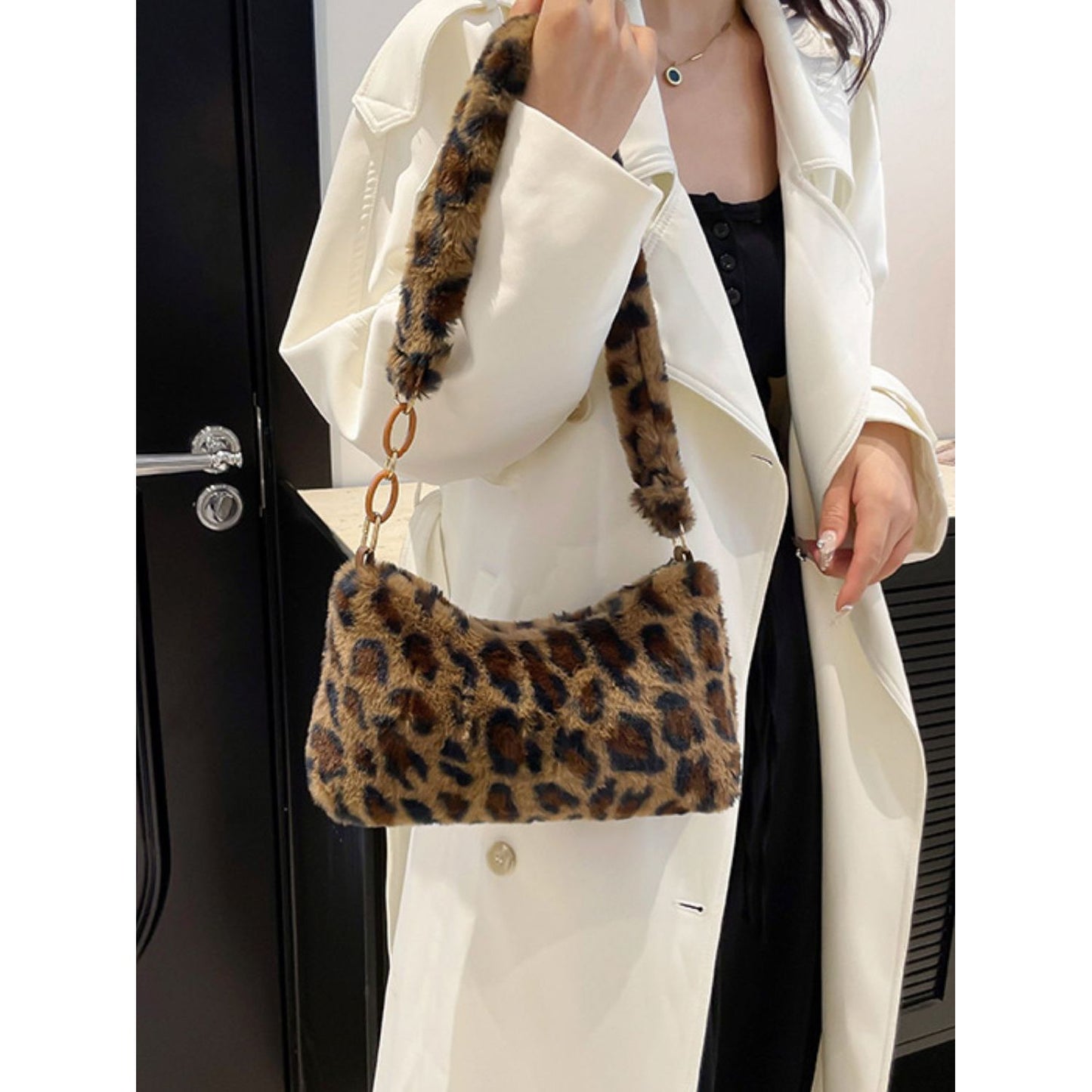 Leopard Fluff Shoulder Bag