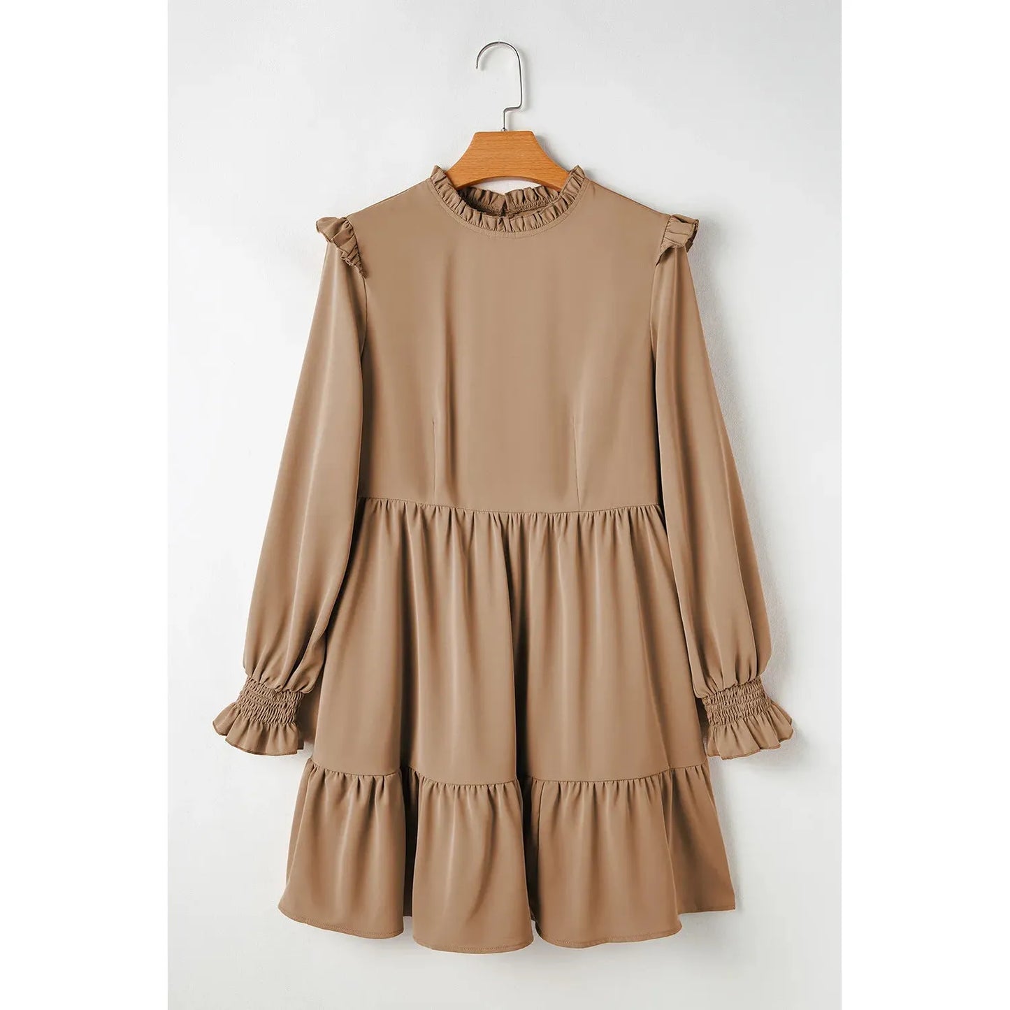 Frill Round Neck Flounce Sleeve Mini Dress