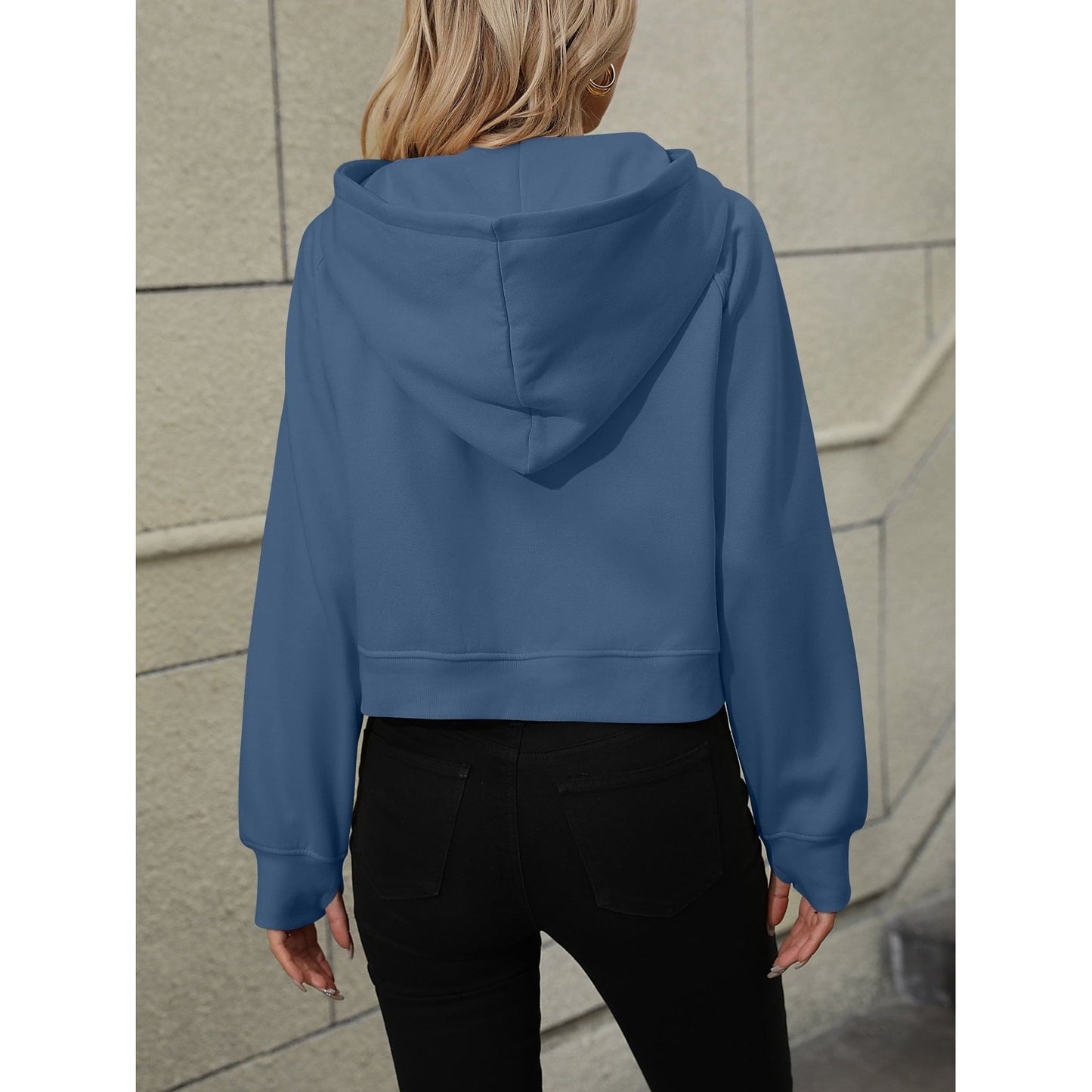 Mandy Raglan Sleeve Zip-Up Hoodie with Pocket