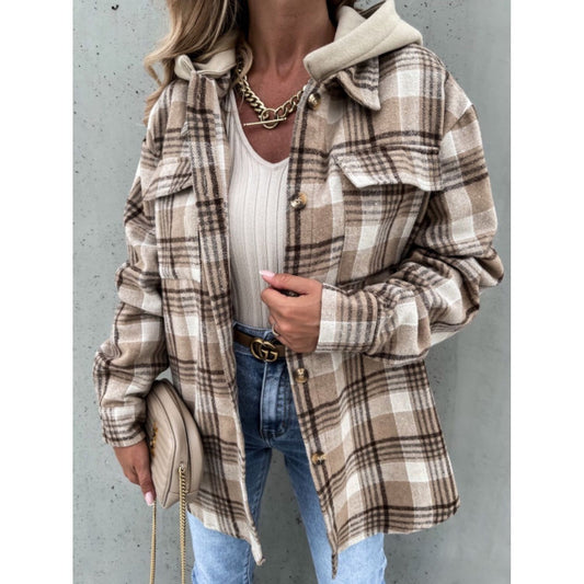 Plaid Dropped Shoulder Hooded Jacket