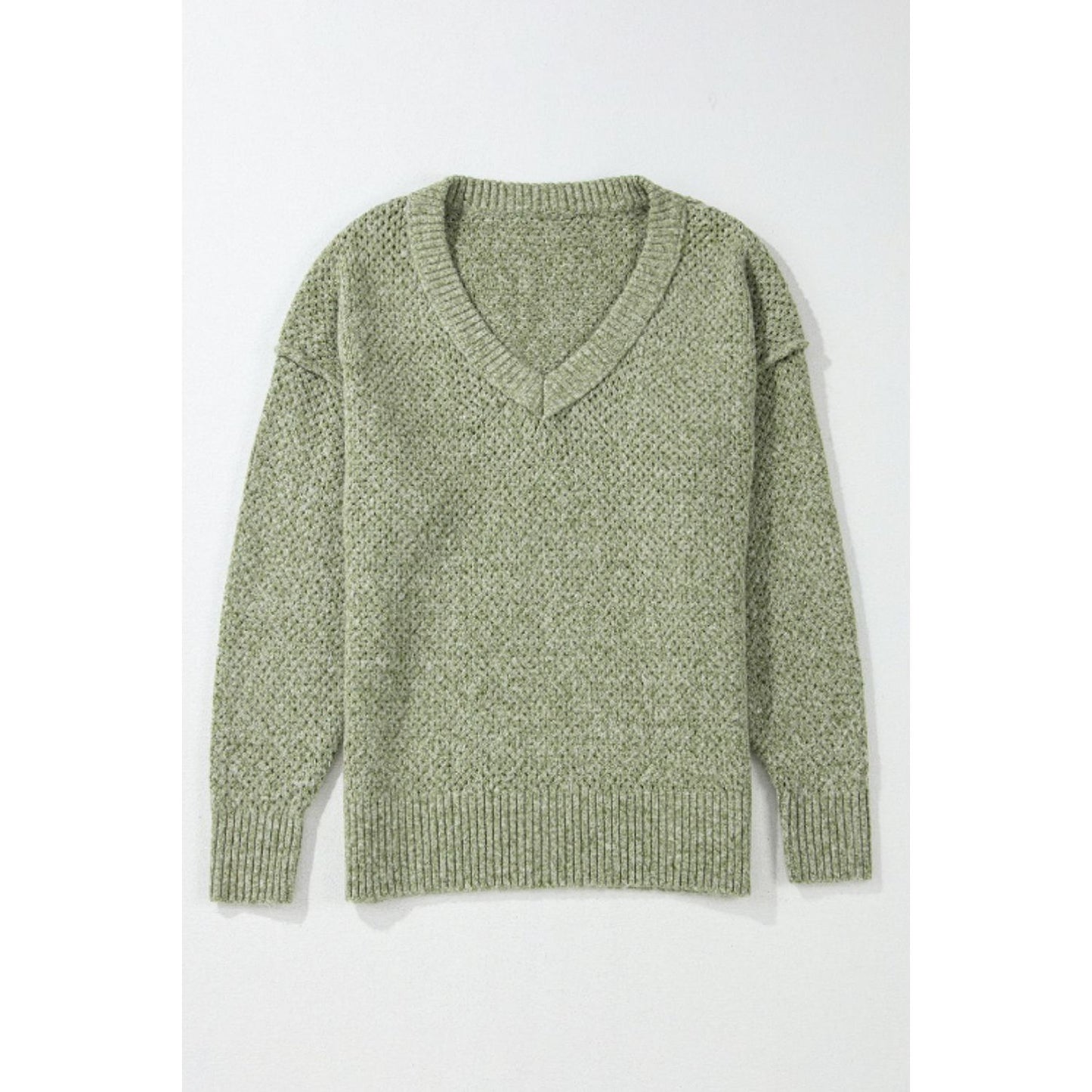 V-Neck Dropped Shoulder Long Sleeve Sweater