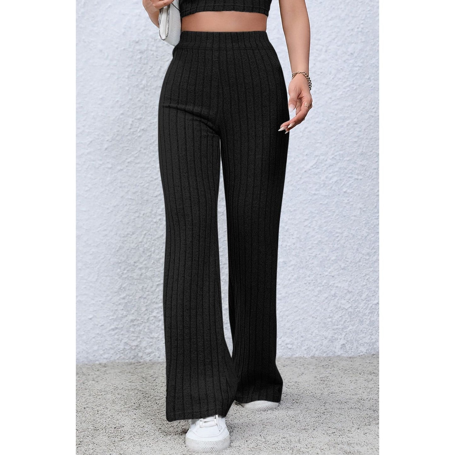 Basic Bae Full Size Ribbed High Waist Flare Pants