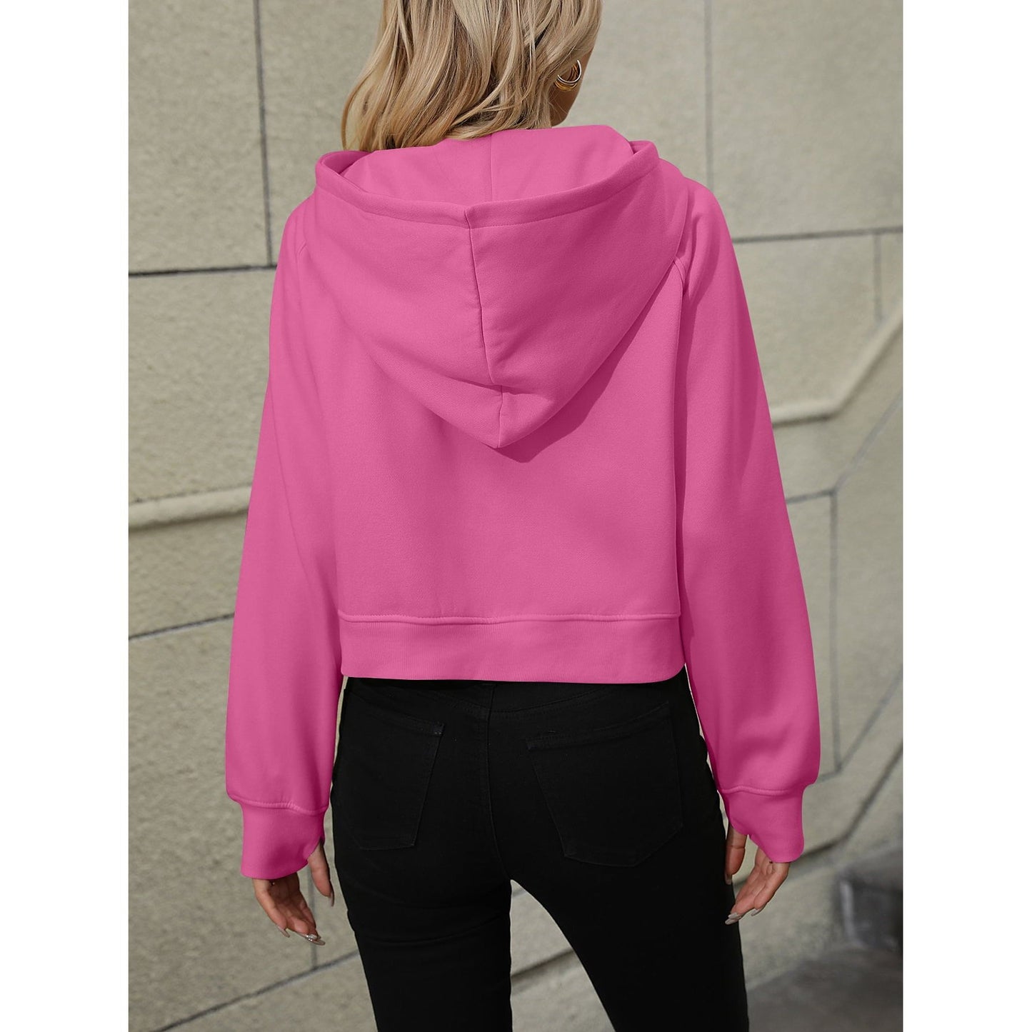 Mandy Raglan Sleeve Zip-Up Hoodie with Pocket