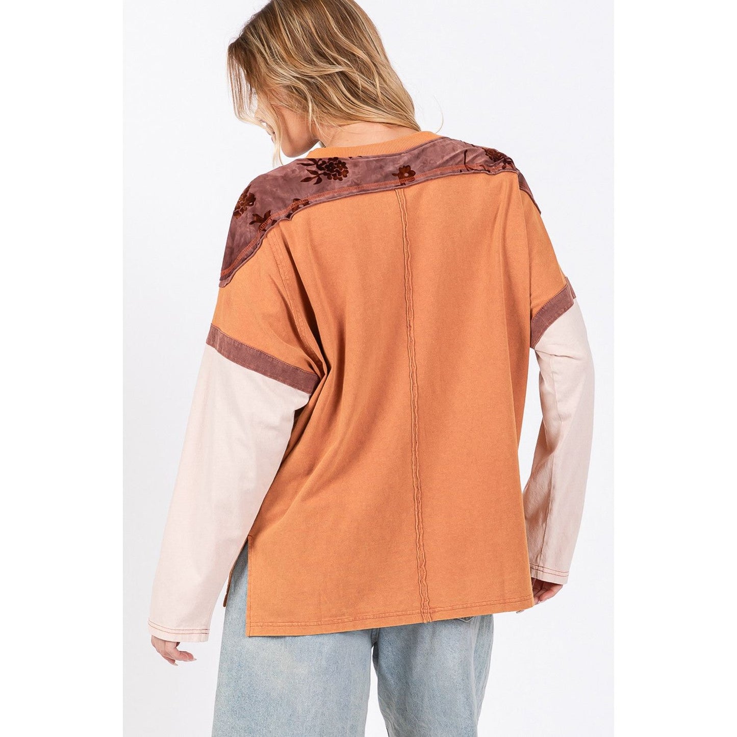 SAGE + FIG Star Patch Long Sleeve Color Block T-Shirt