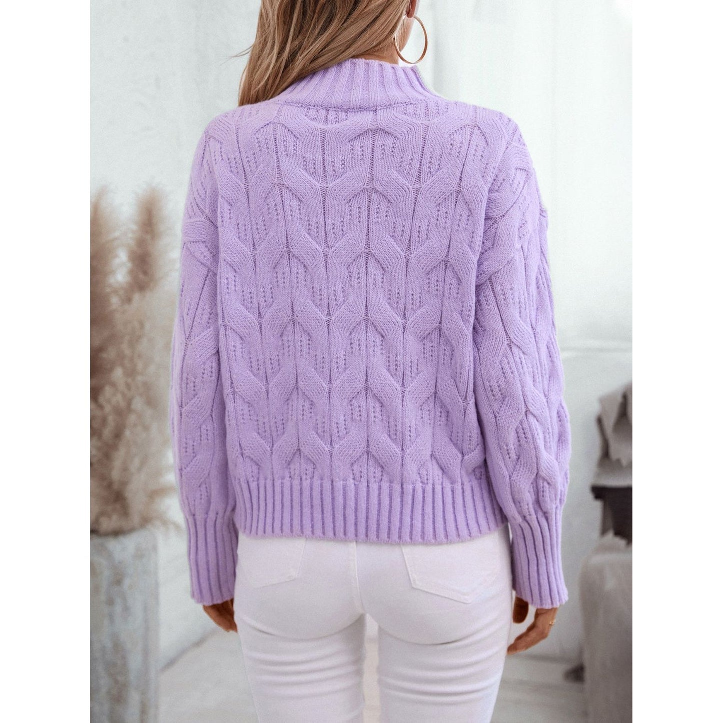 Cable Knit Mock Neck Long Sleeve Sweater