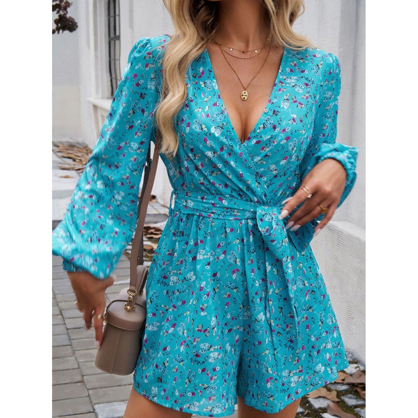 Tied Surplice Long Sleeve Romper