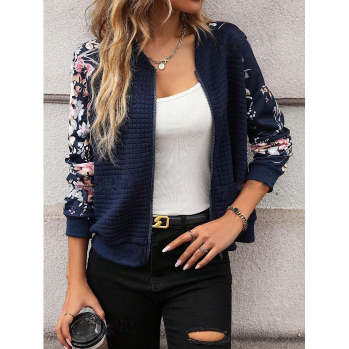 Printed Zip Up Long Sleeve Jacket