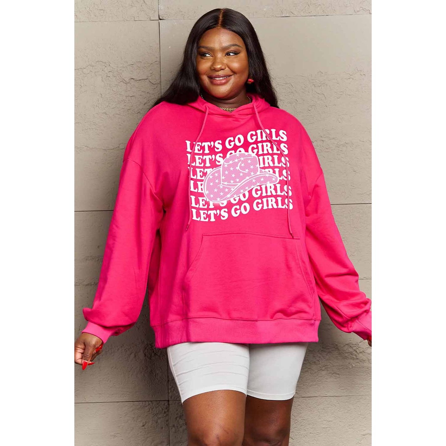 Simply Love Simply Love Full Size LET’S GO GIRLS Graphic Dropped Shoulder Hoodie